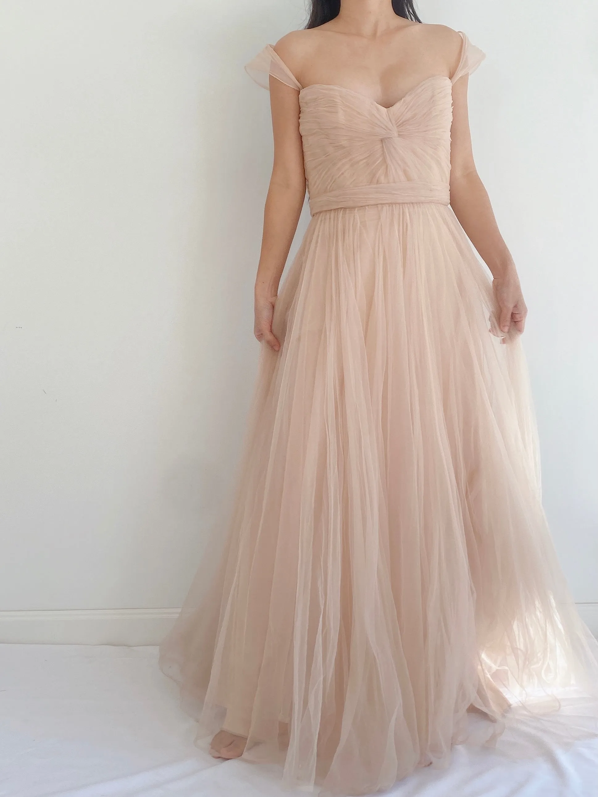 Nude Reem Acra Tulle Gown - S
