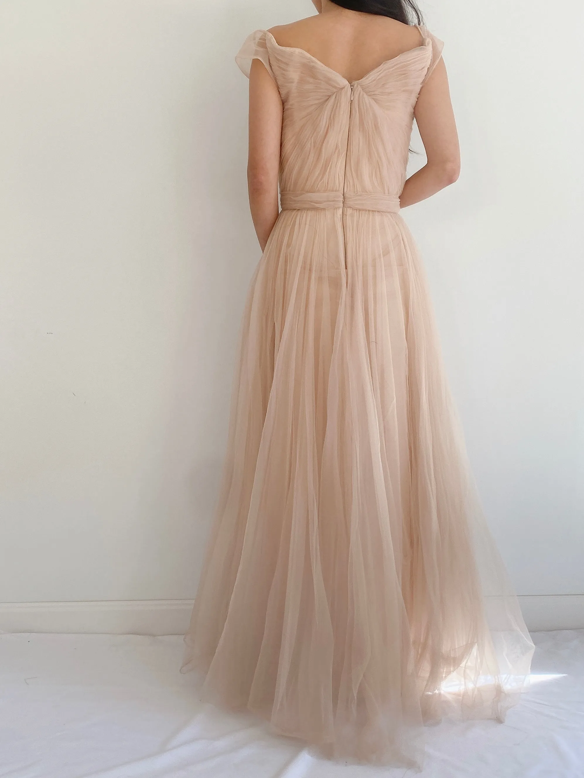 Nude Reem Acra Tulle Gown - S