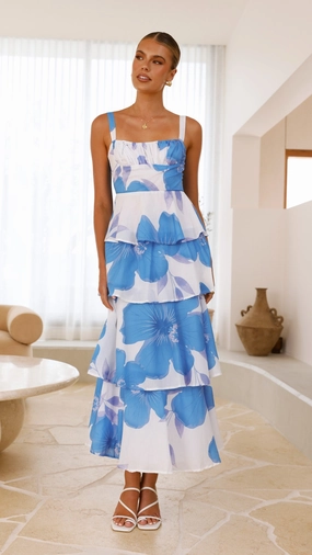 Page Maxi Dress - White / Blue Floral