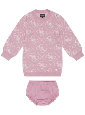 Pink Logo Sweater Dress and Panties Set (0-24M)