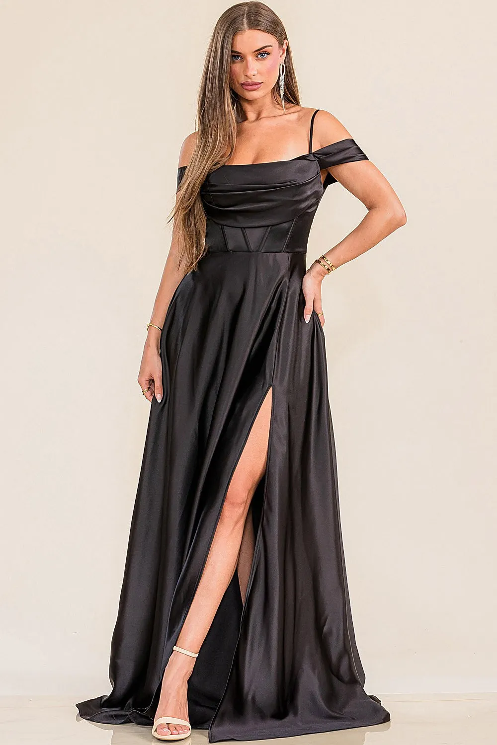 PRE-ORDER: Victoria Satin Dress in Emerald Green
