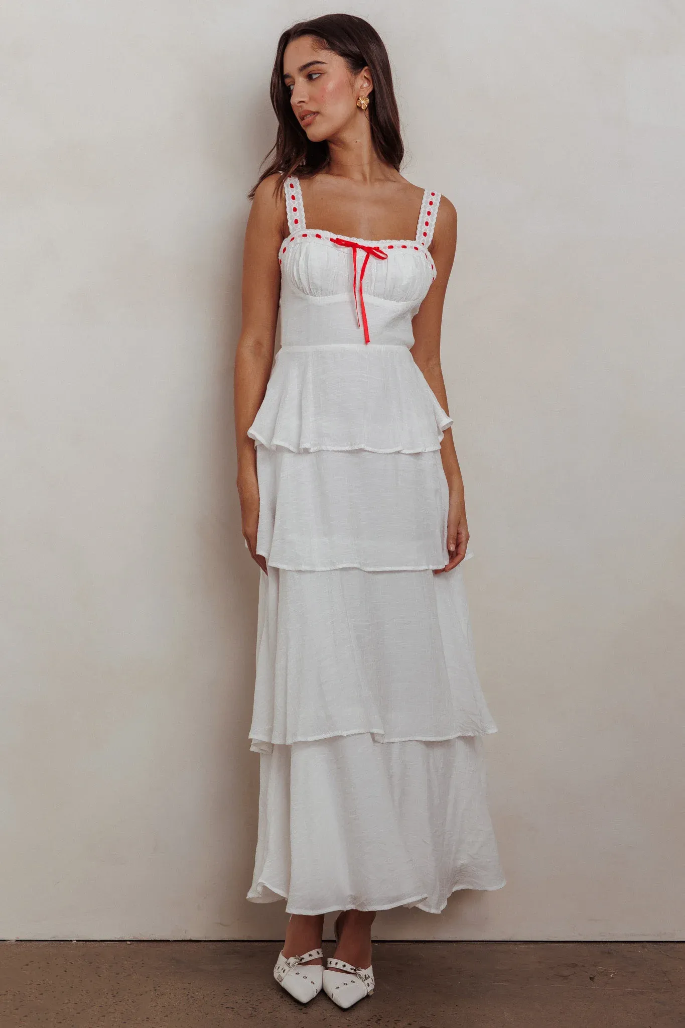 Provence Bloom Tiered Ruffle Maxi Dress Off White