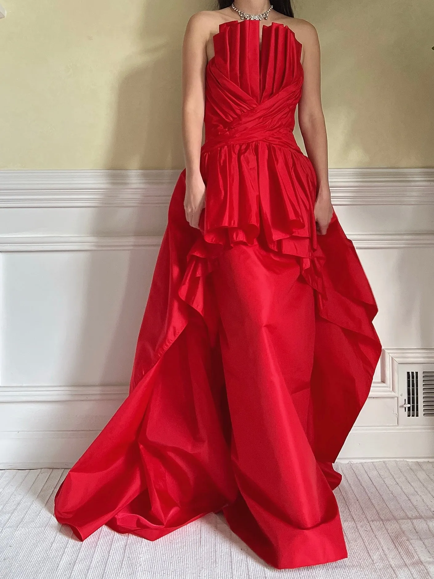 Rare Vintage Victor Costa Pleated Bust Gown - S/6