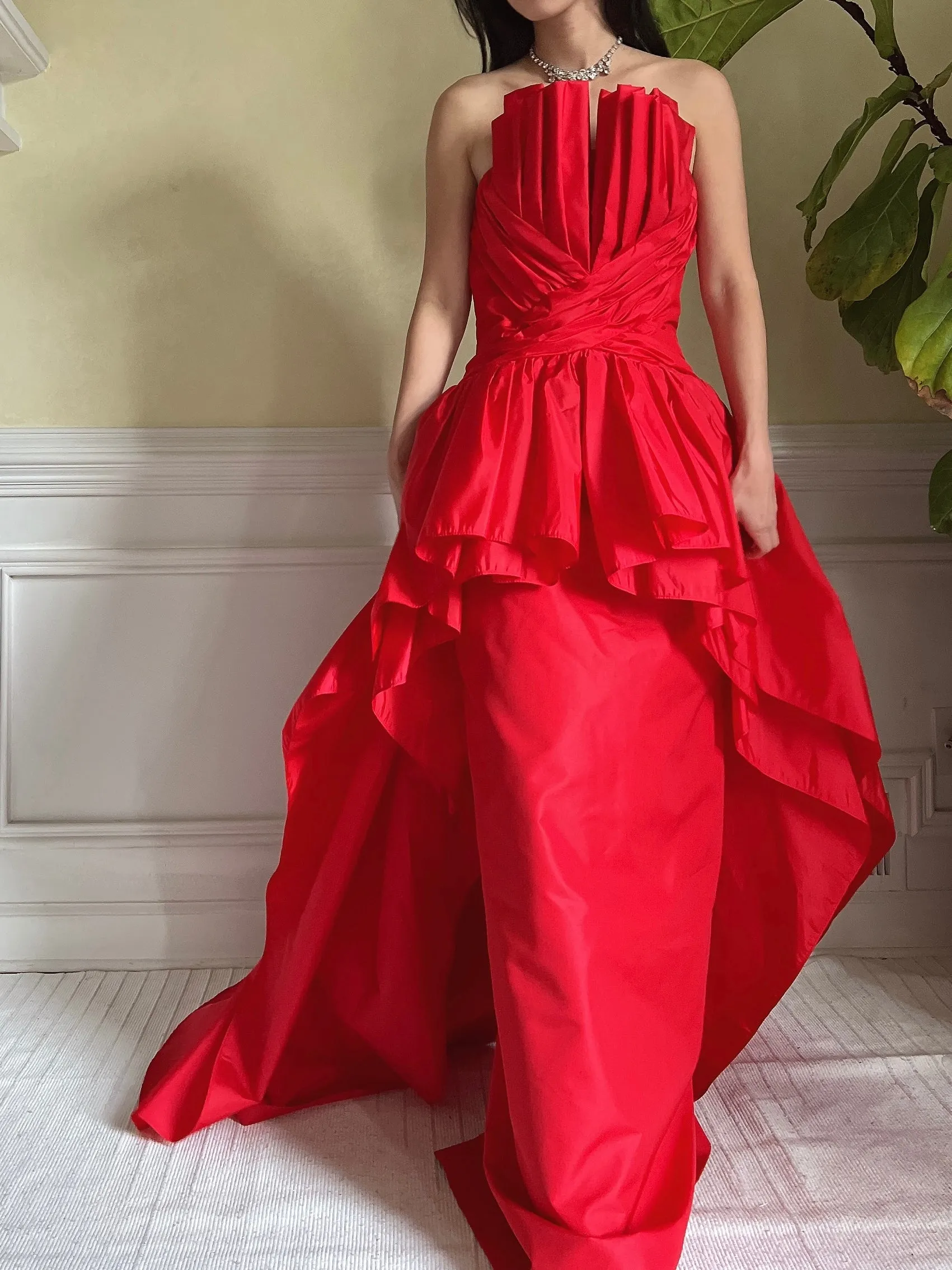Rare Vintage Victor Costa Pleated Bust Gown - S/6