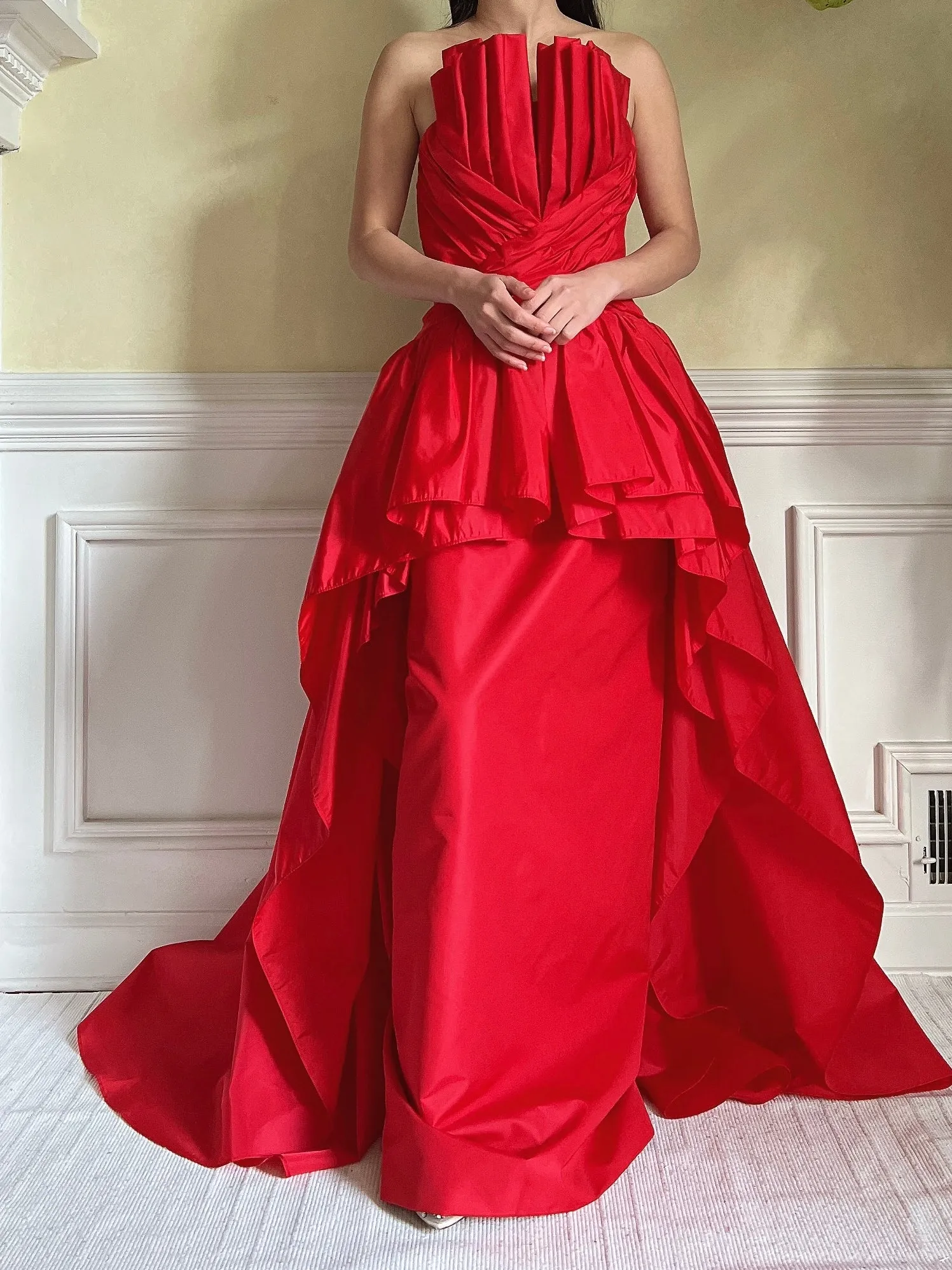 Rare Vintage Victor Costa Pleated Bust Gown - S/6