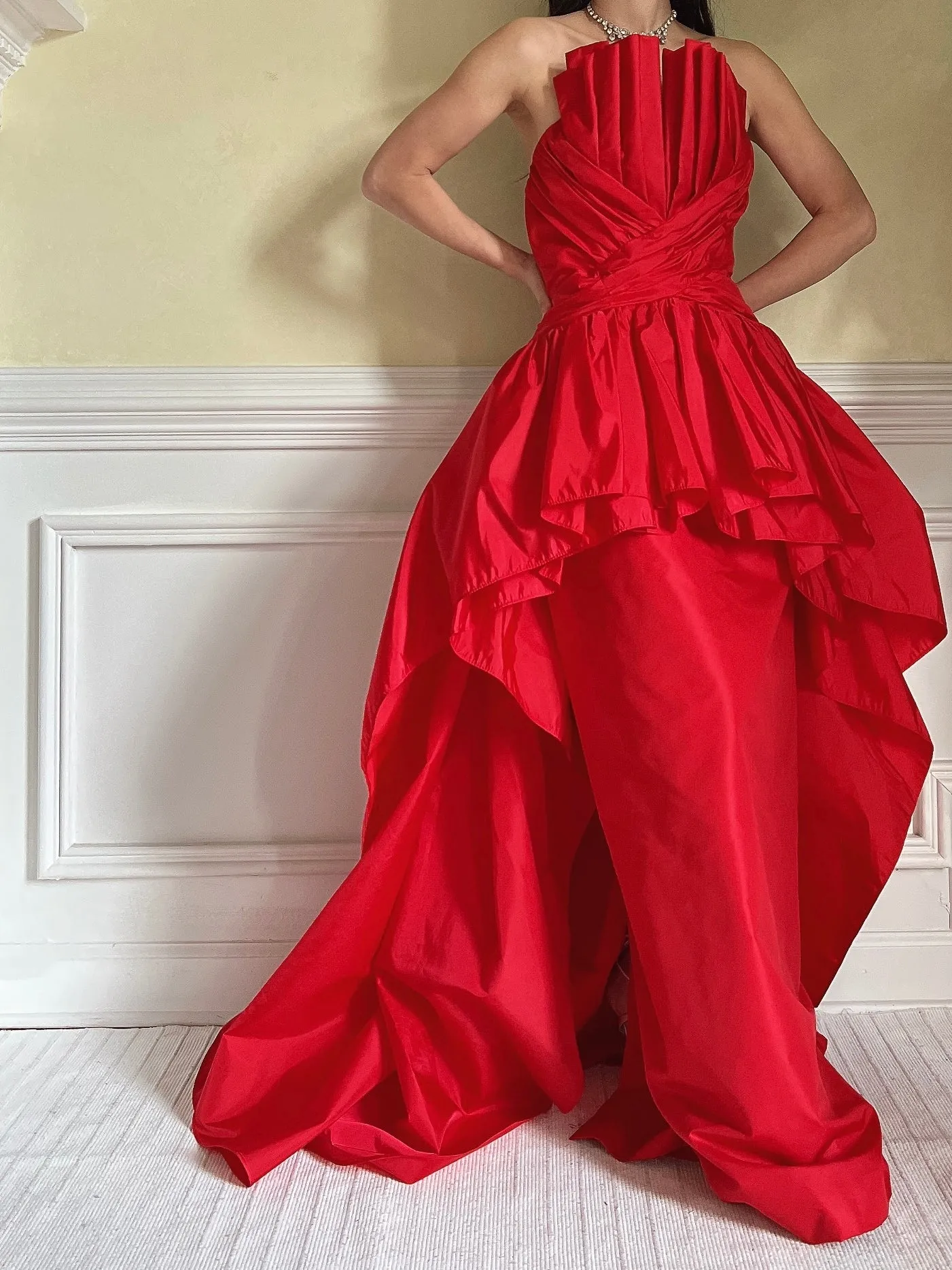 Rare Vintage Victor Costa Pleated Bust Gown - S/6