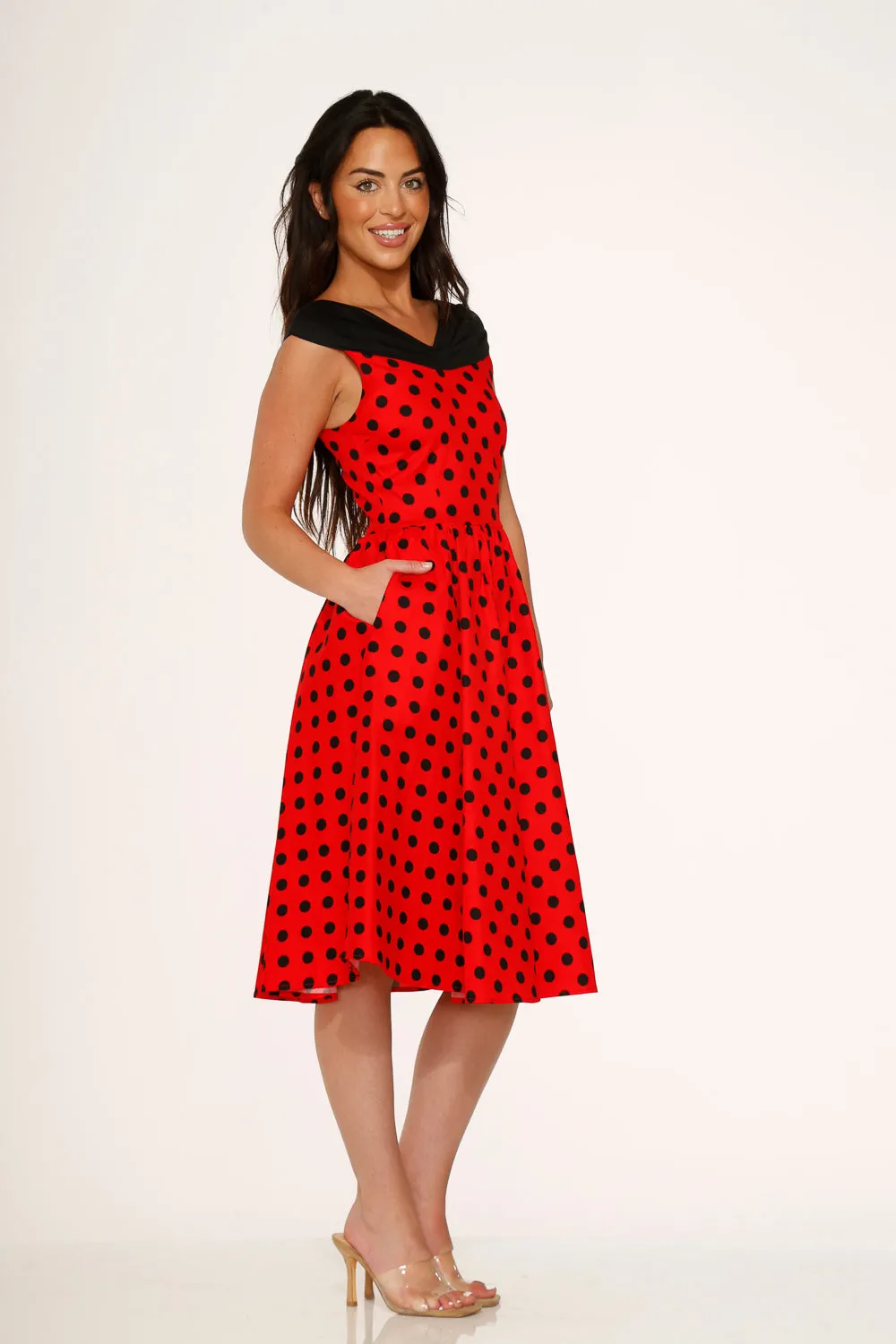 Red & Black Polka Dot Swing Dress