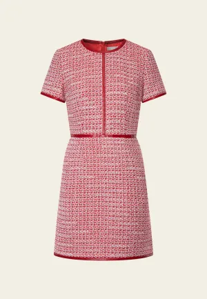 Red Leather-trimmed Tweed Mini Dress