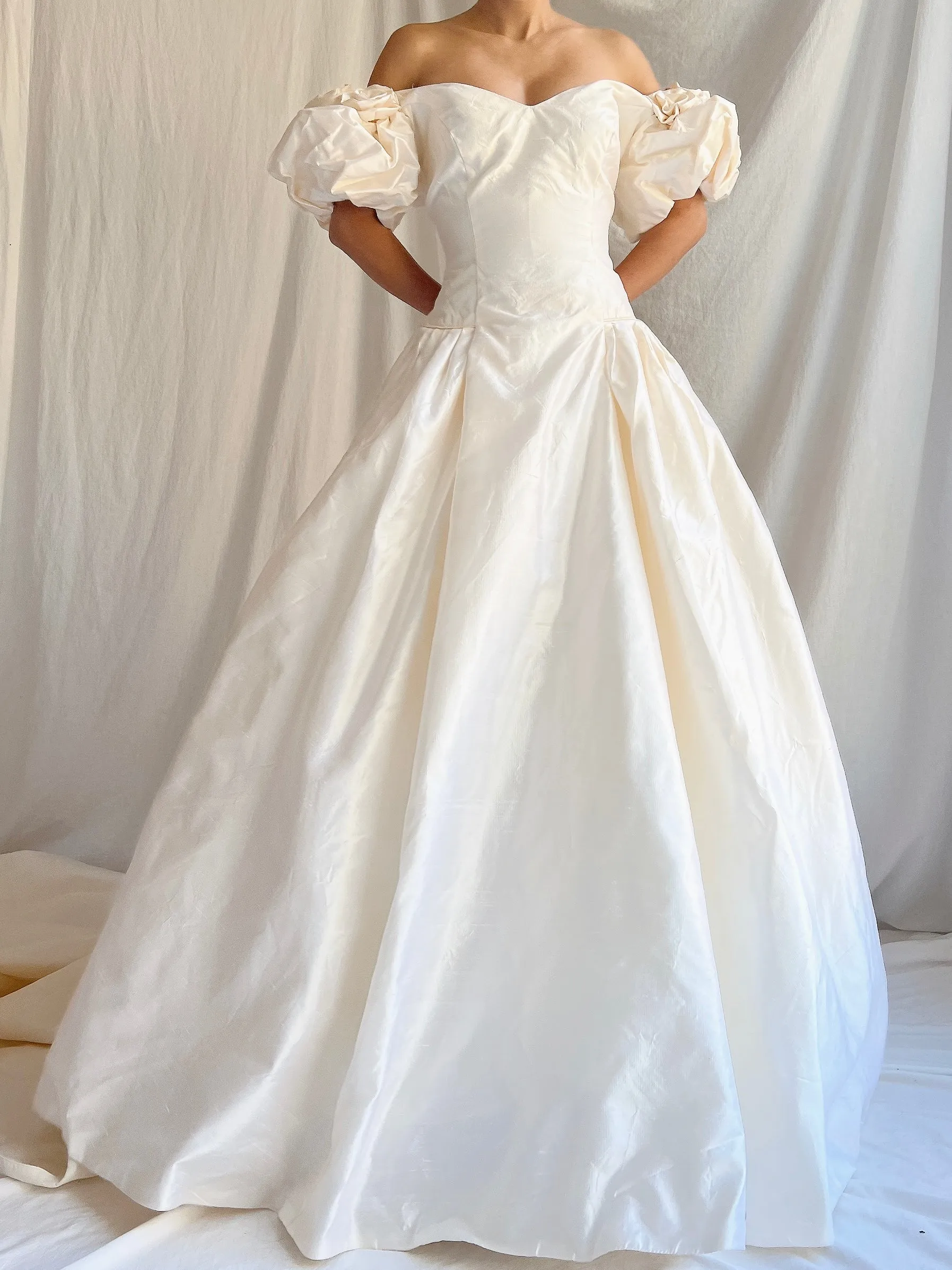 RESERVED 1980s Raw Silk Gown Off-the-Shoulder Gown - S/4