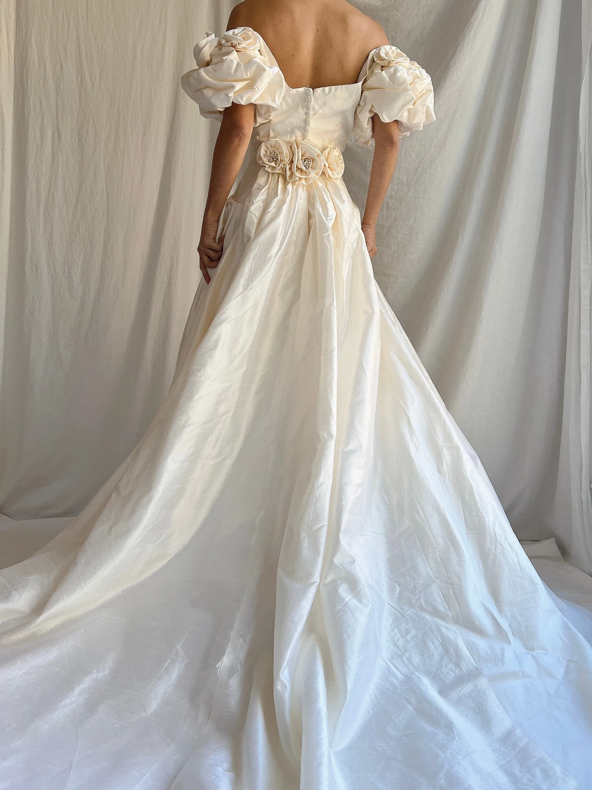 RESERVED 1980s Raw Silk Gown Off-the-Shoulder Gown - S/4