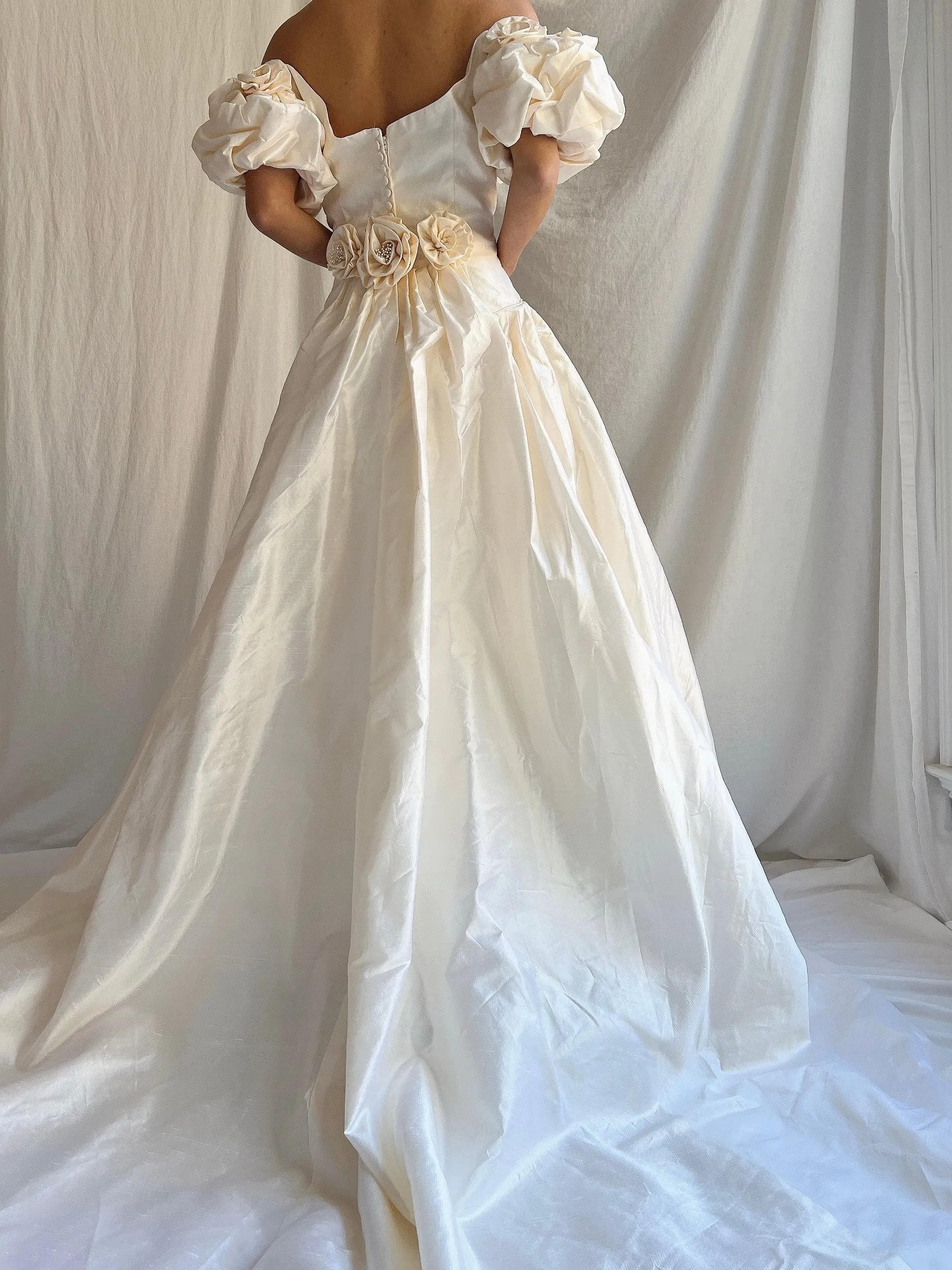 RESERVED 1980s Raw Silk Gown Off-the-Shoulder Gown - S/4