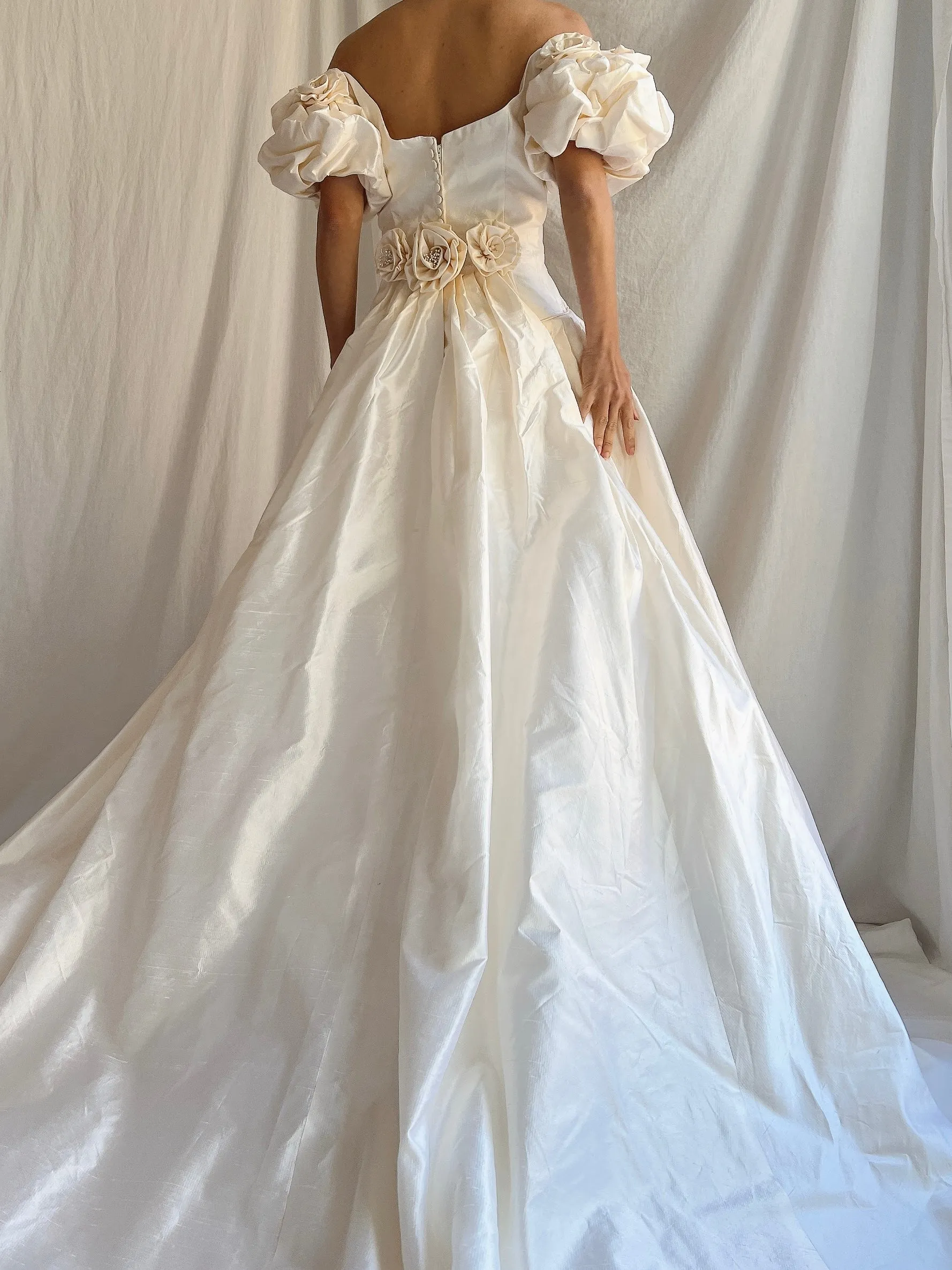 RESERVED 1980s Raw Silk Gown Off-the-Shoulder Gown - S/4