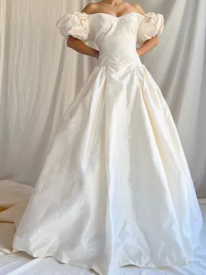 RESERVED 1980s Raw Silk Gown Off-the-Shoulder Gown - S/4