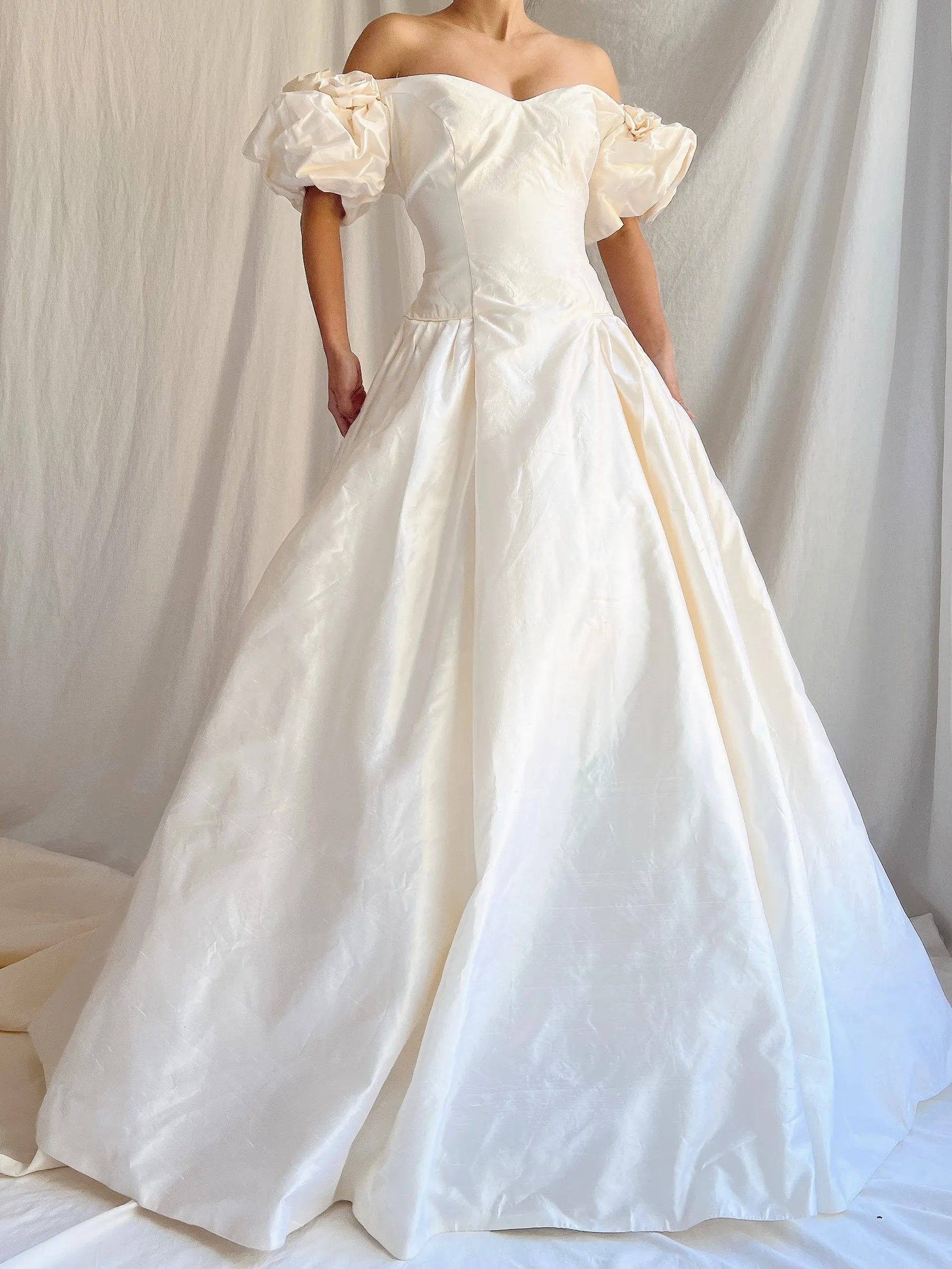 RESERVED 1980s Raw Silk Gown Off-the-Shoulder Gown - S/4