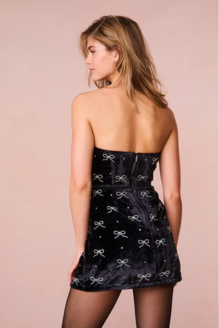 Rinwell Velvet Rhinestone Bow Dress