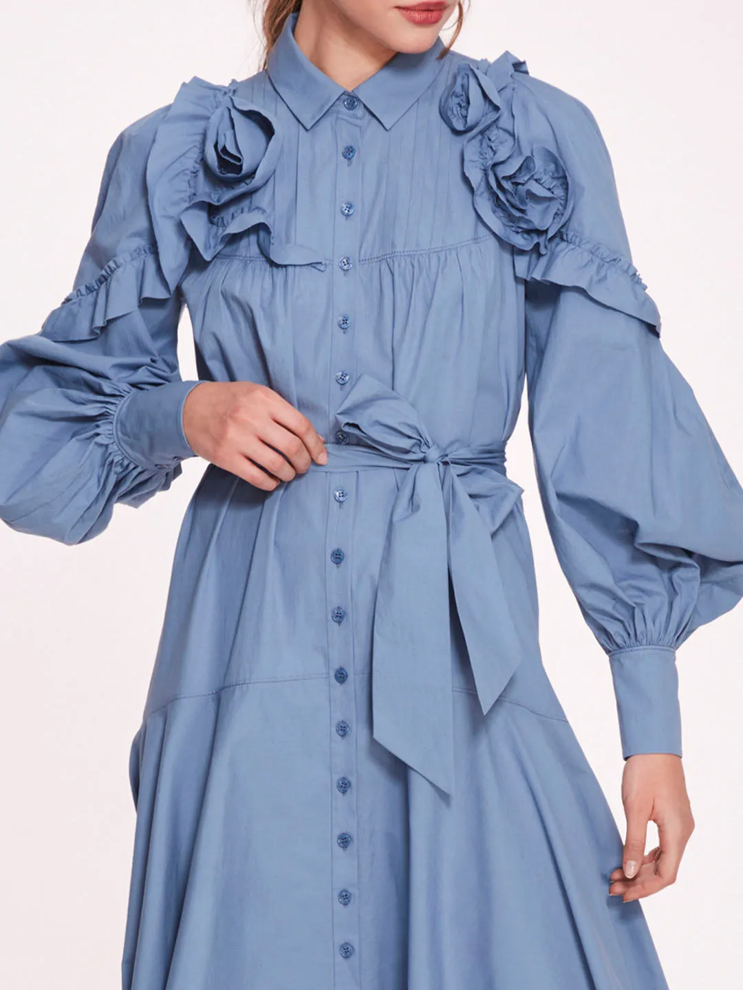 Rosette Ruffle Midi Dress