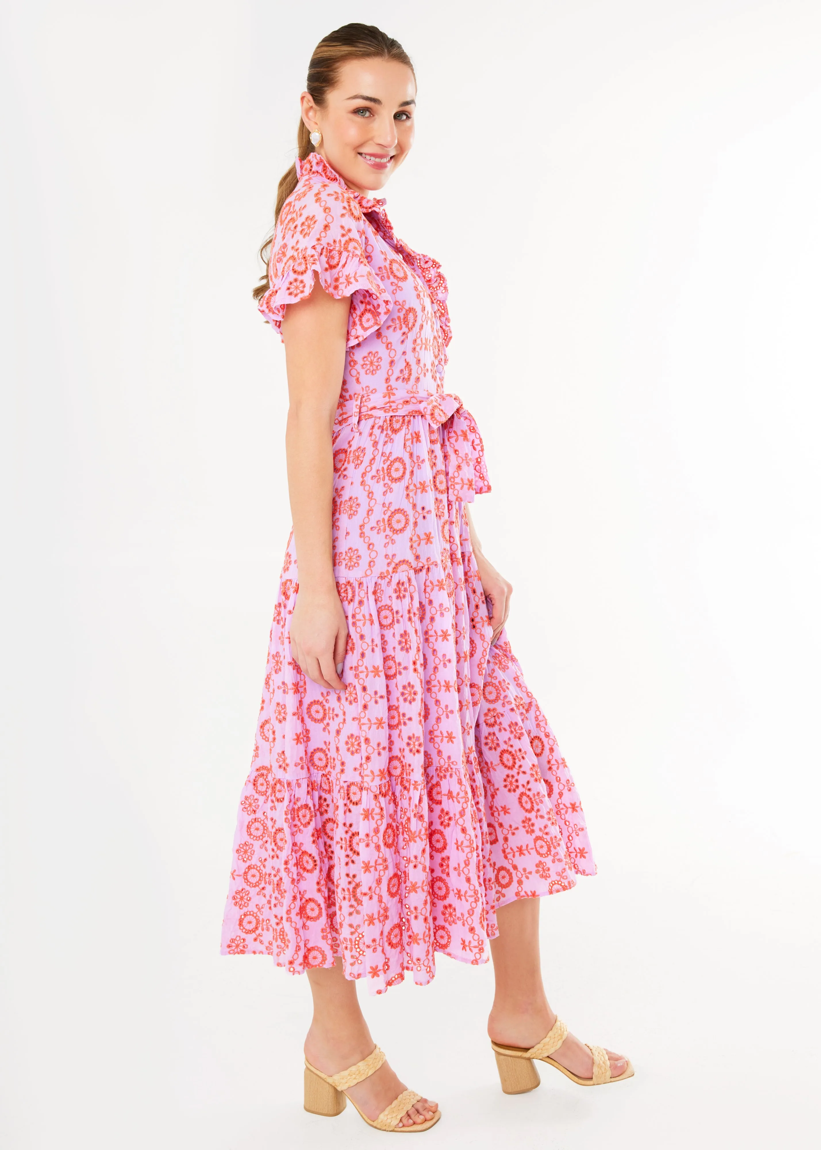 Sadie Maxi Dress Lavender Coral Eyelet