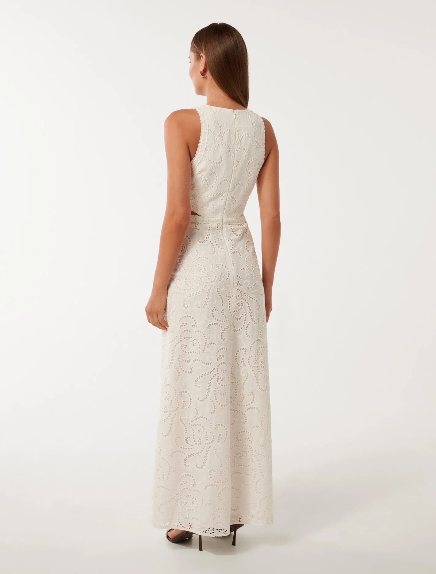 Sage Sleeveless Broderie Midi Dress