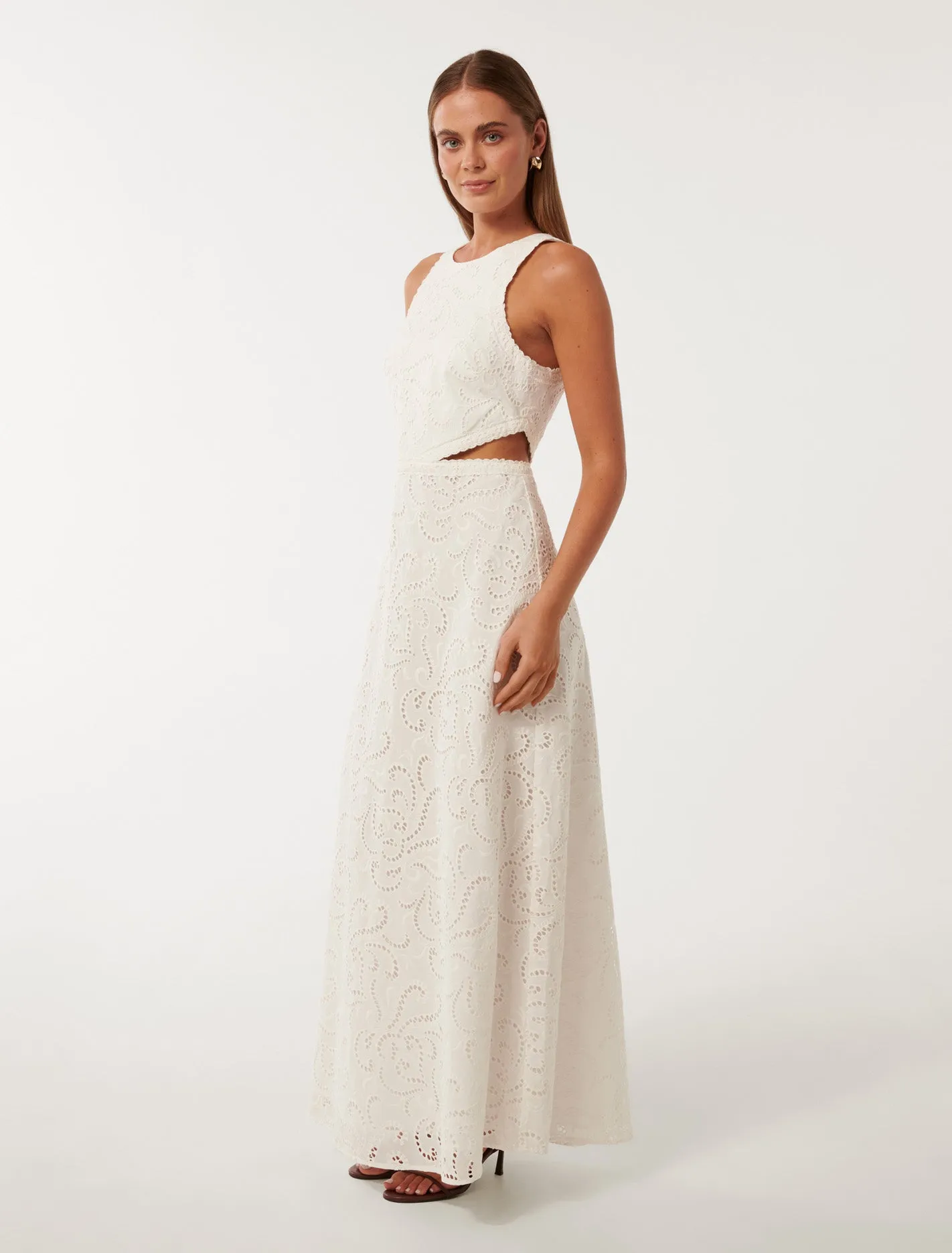 Sage Sleeveless Broderie Midi Dress