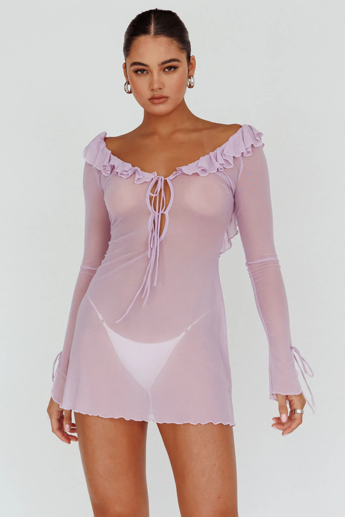 Sea Dreaming Ruffle Trim Mini Dress Lilac