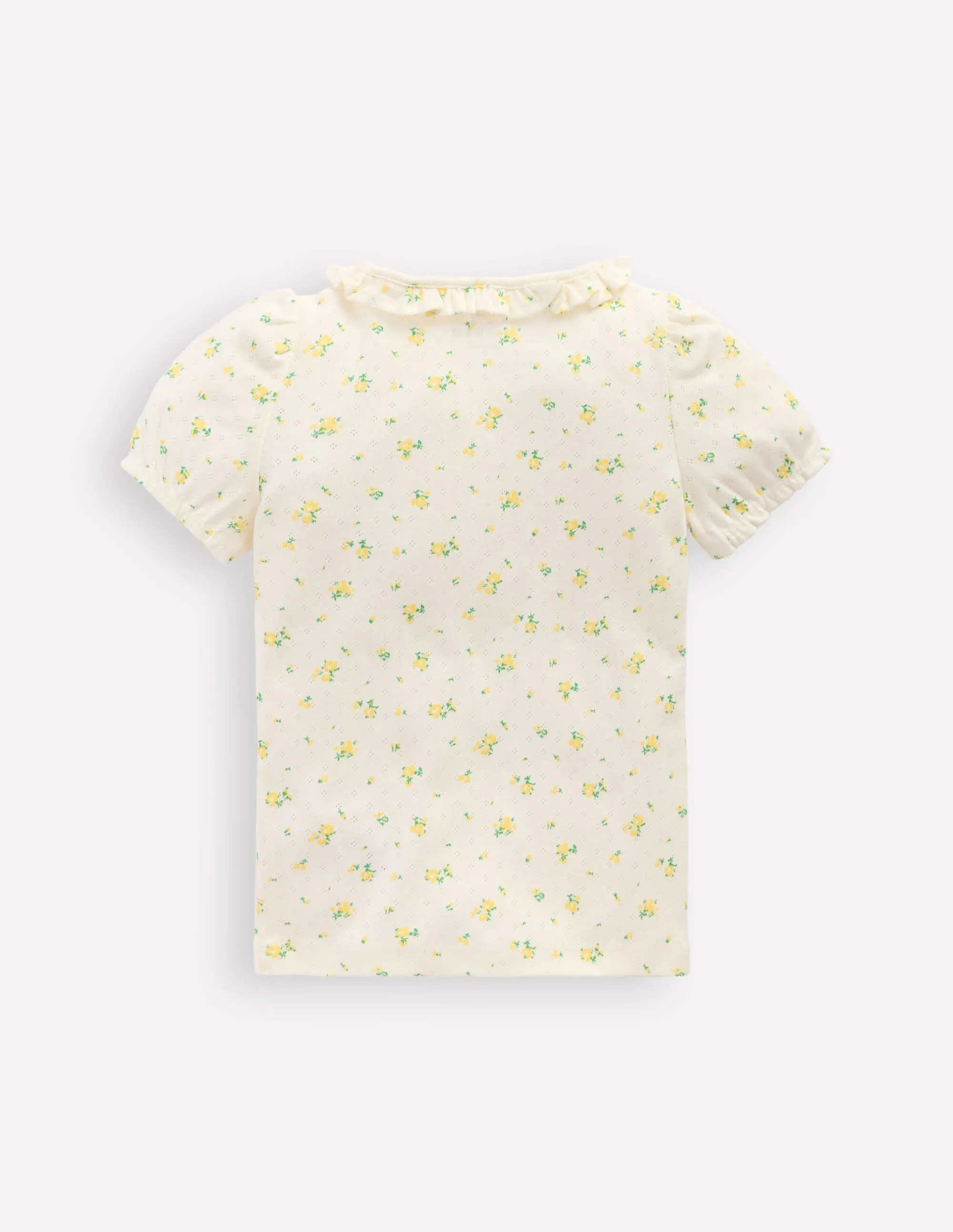 Short-sleeved Ruffle Pointelle-Rosebud Floral