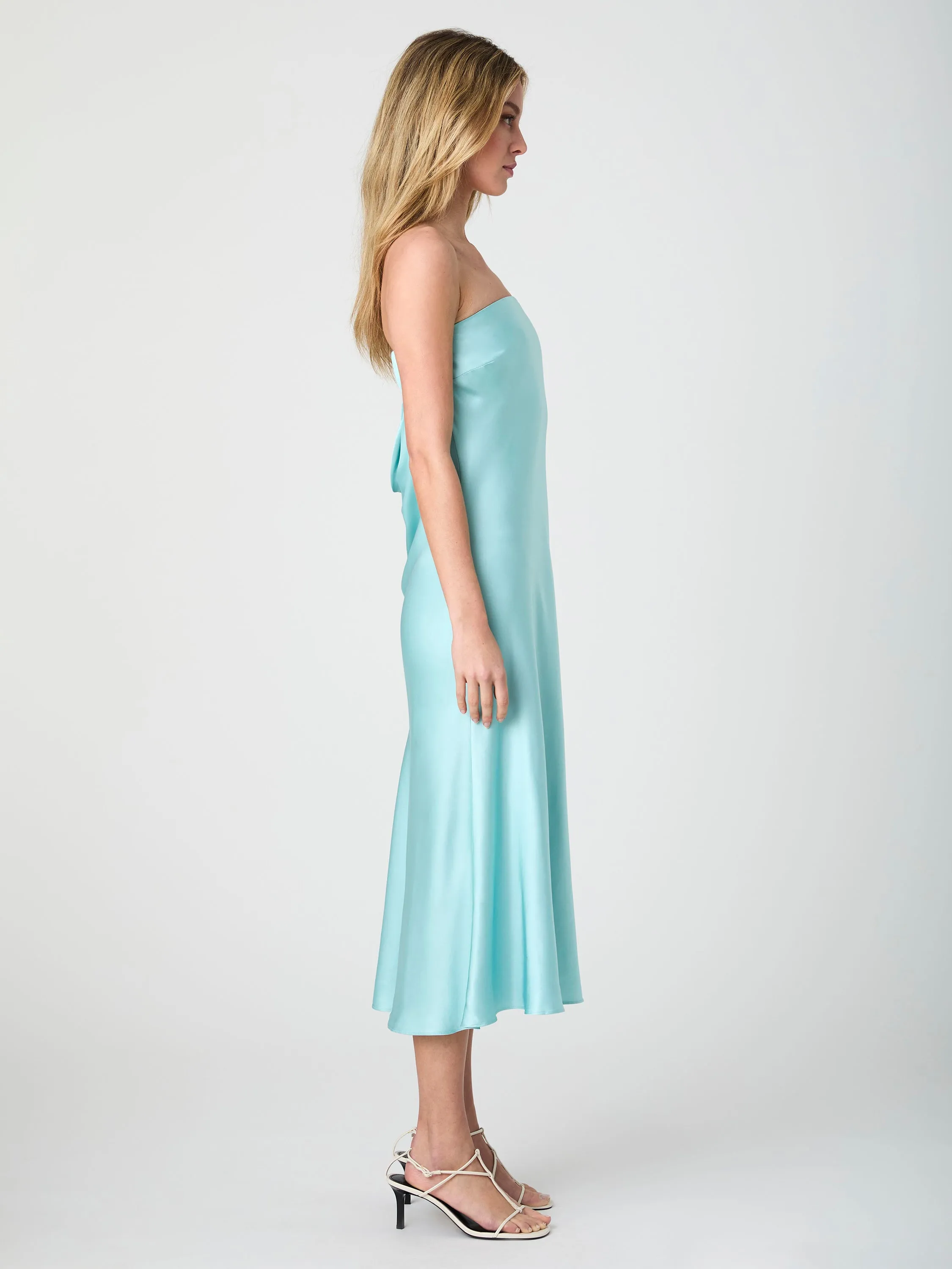 Strapless Cowl Back Midi Dress