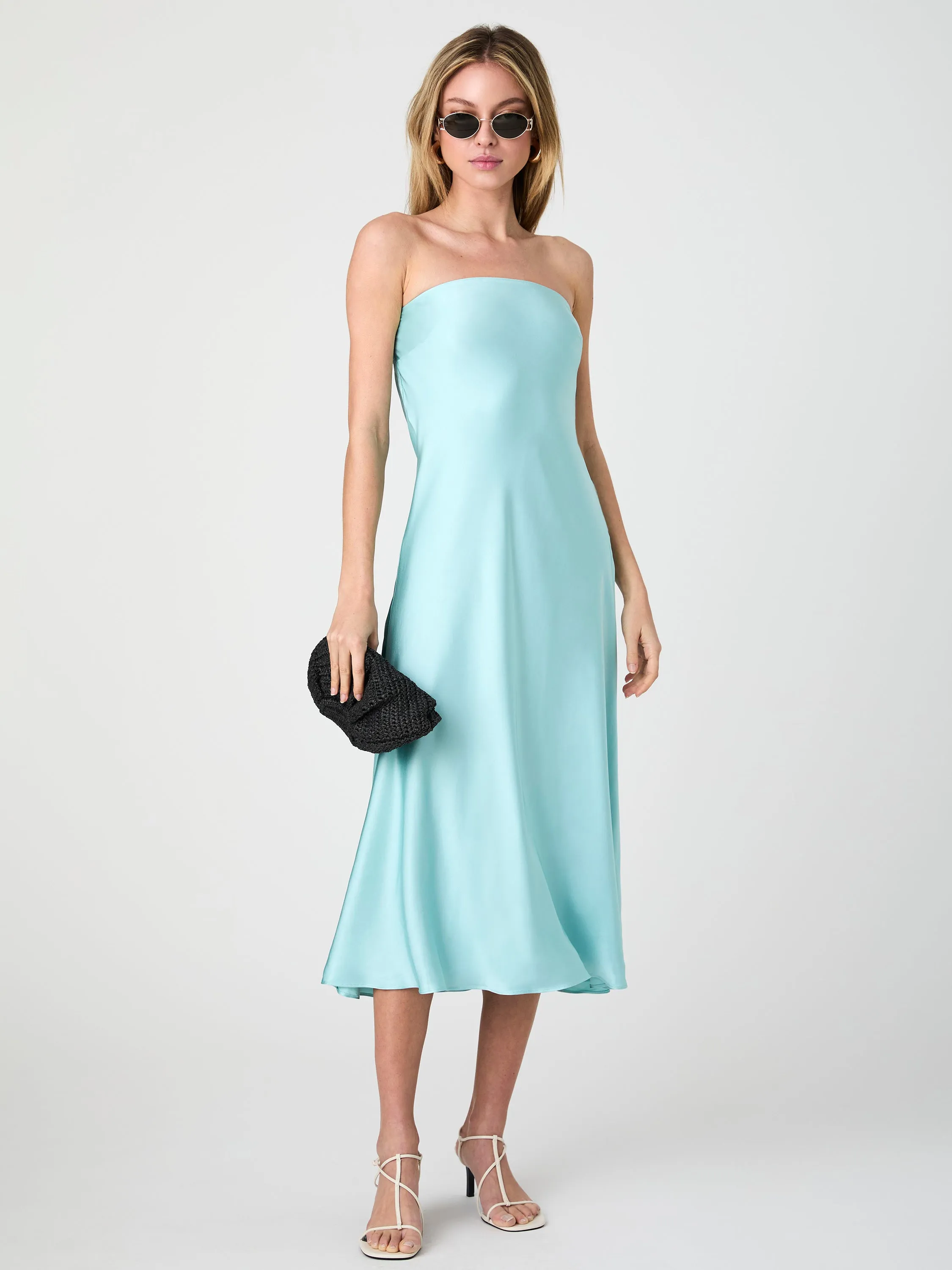 Strapless Cowl Back Midi Dress
