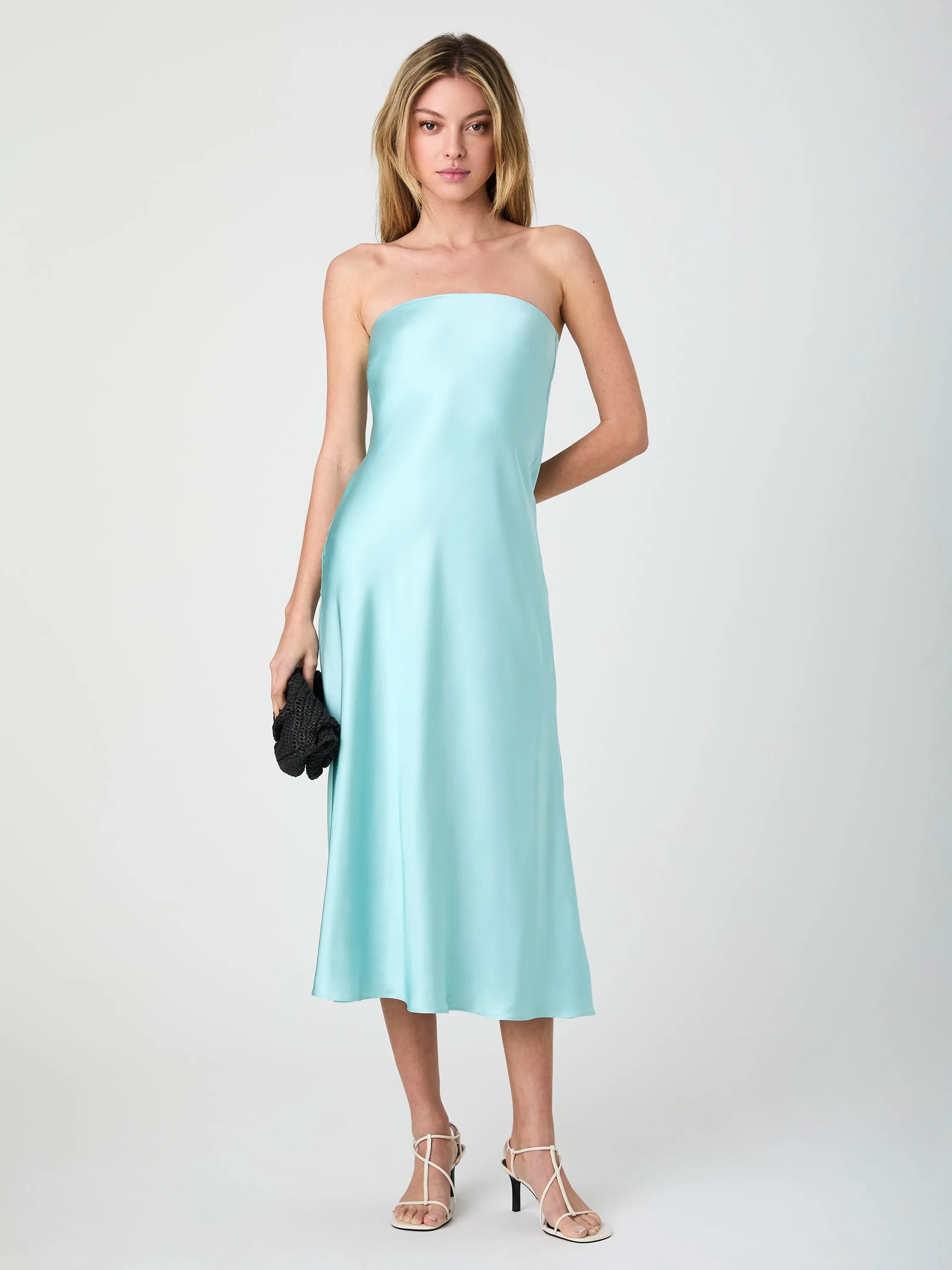 Strapless Cowl Back Midi Dress