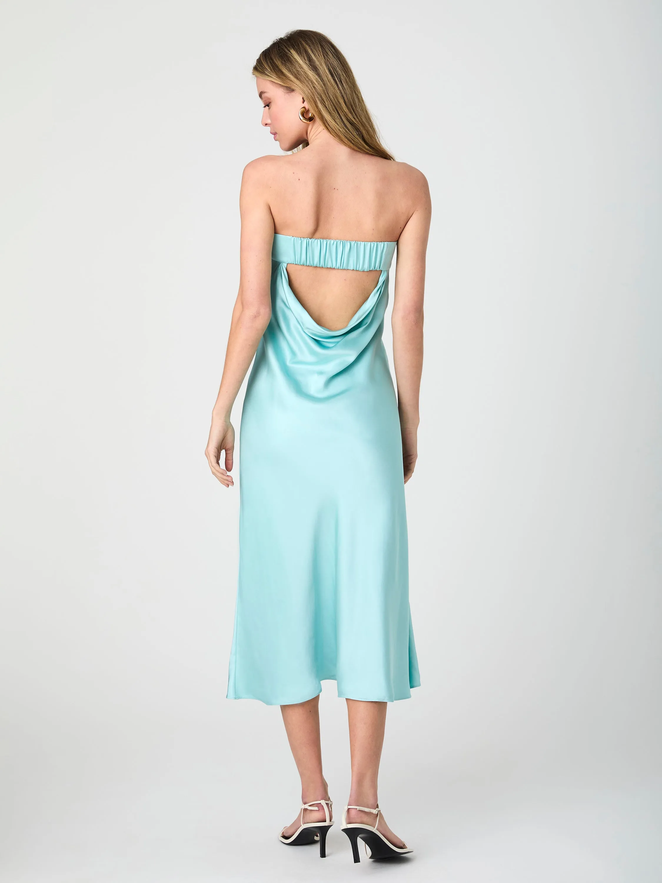 Strapless Cowl Back Midi Dress