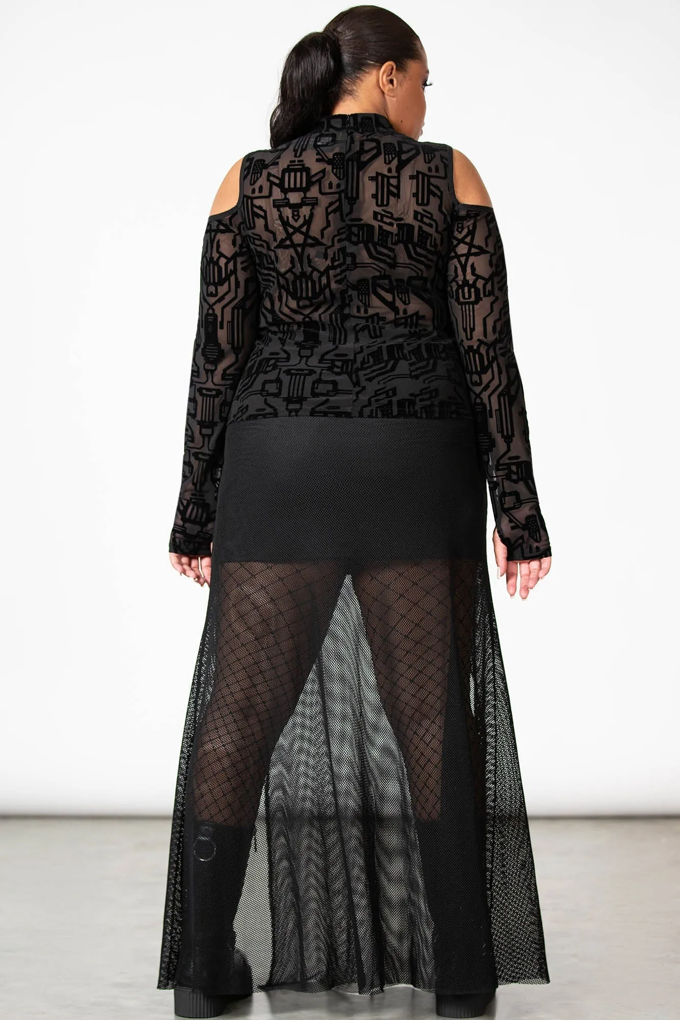 Tuned Out Mesh Cold Shoulder Top