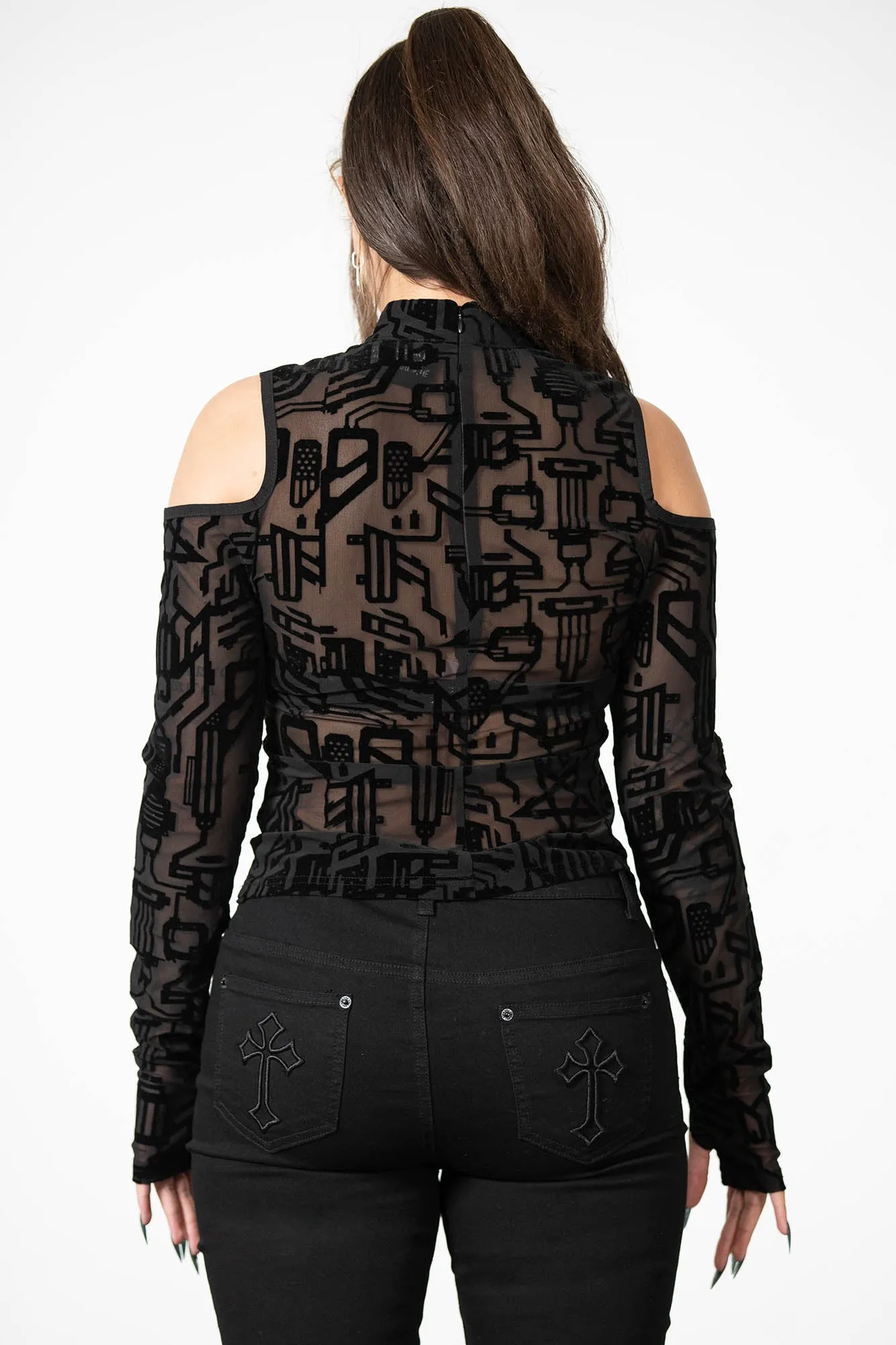 Tuned Out Mesh Cold Shoulder Top