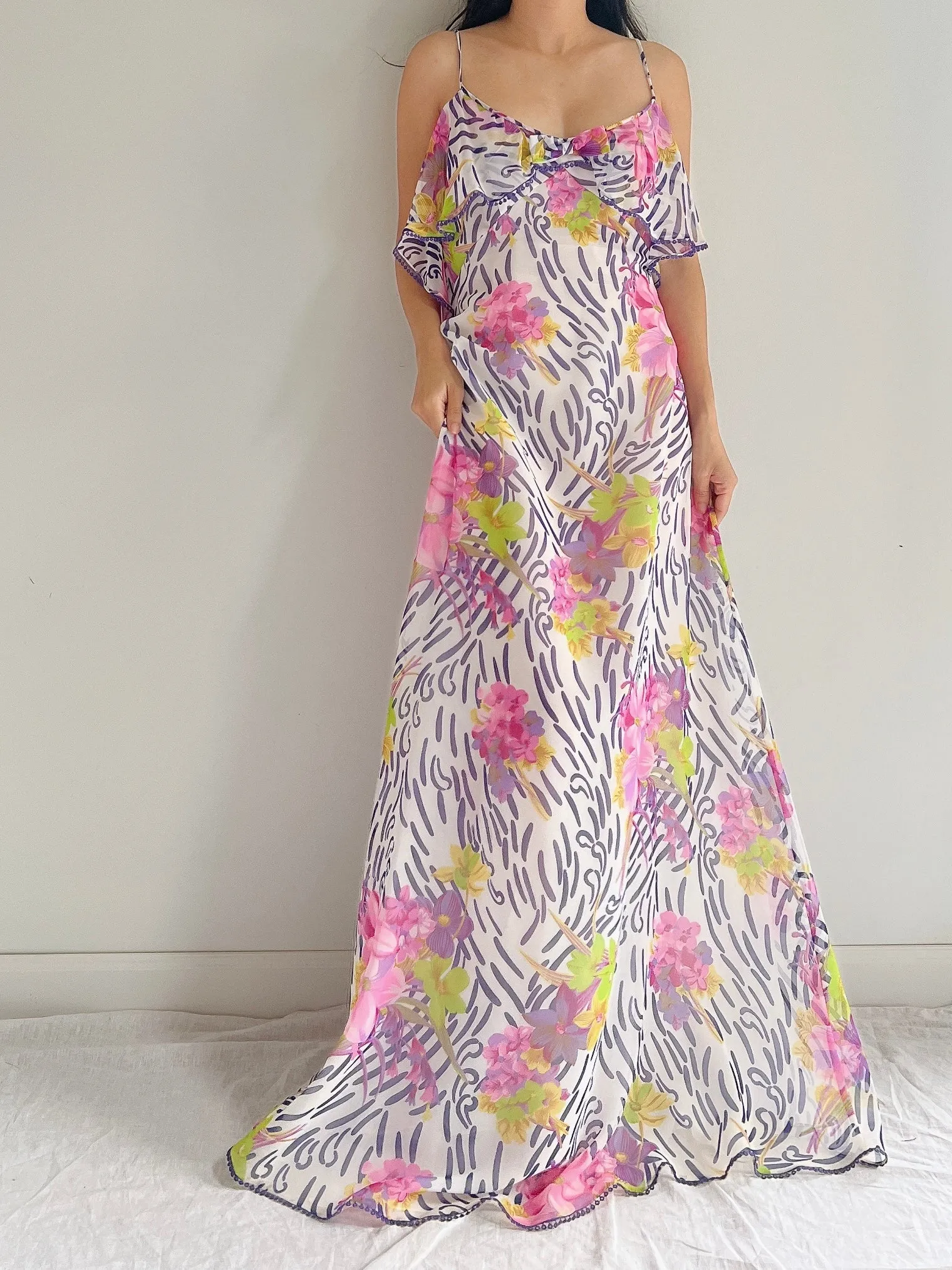 Vintage 2-Piece Chiffon Floral Robe/Slip Set - M