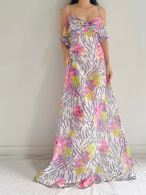 Vintage 2-Piece Chiffon Floral Robe/Slip Set - M