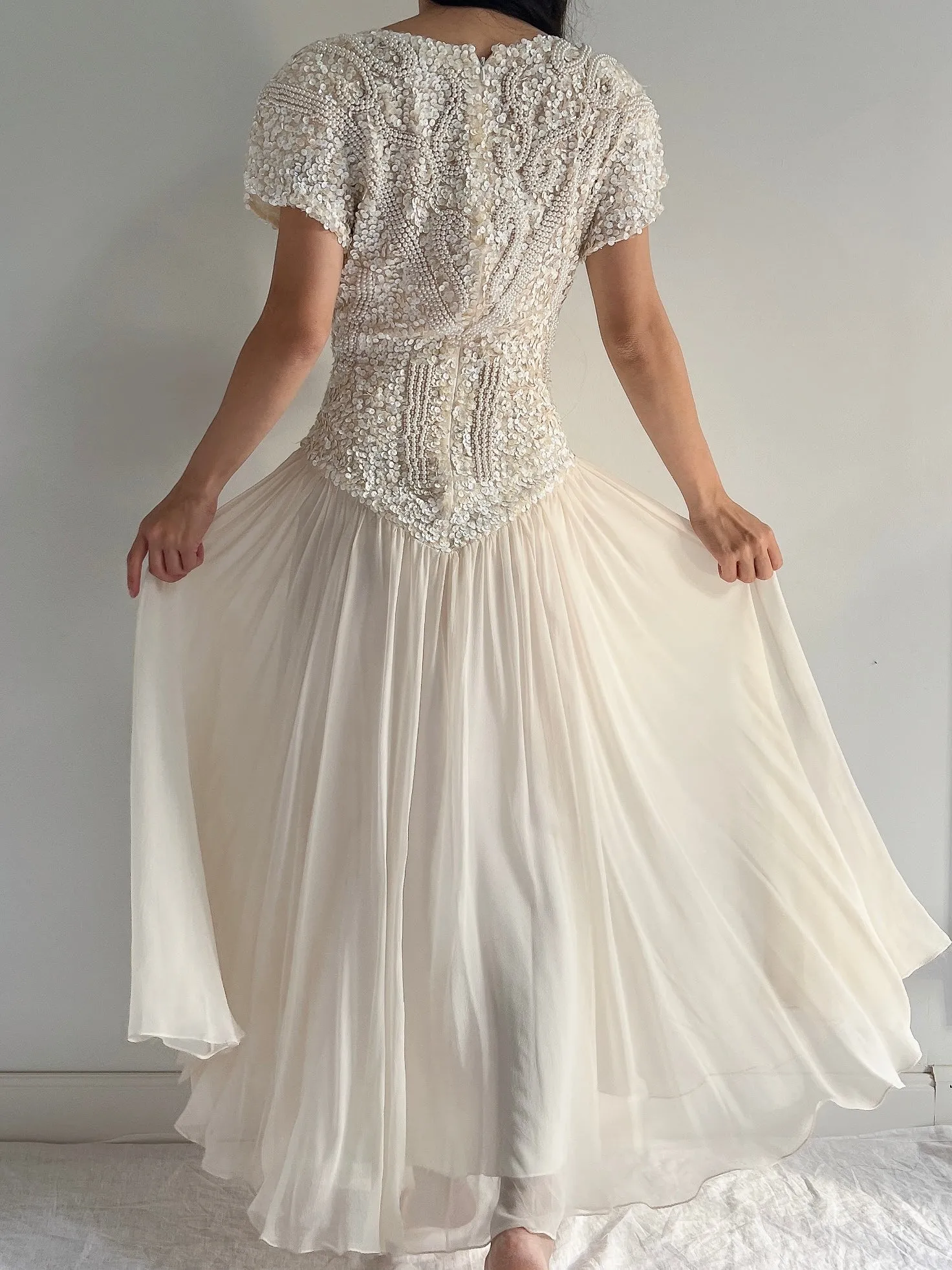 Vintage Beaded Silk Beaded Dress - M