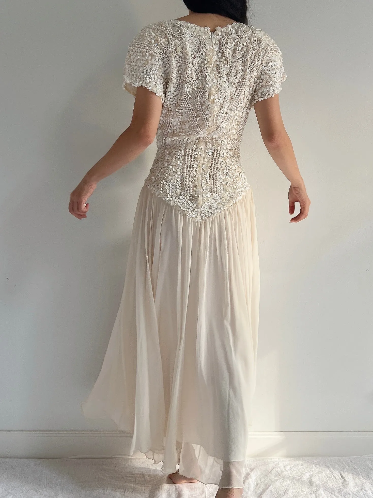 Vintage Beaded Silk Beaded Dress - M