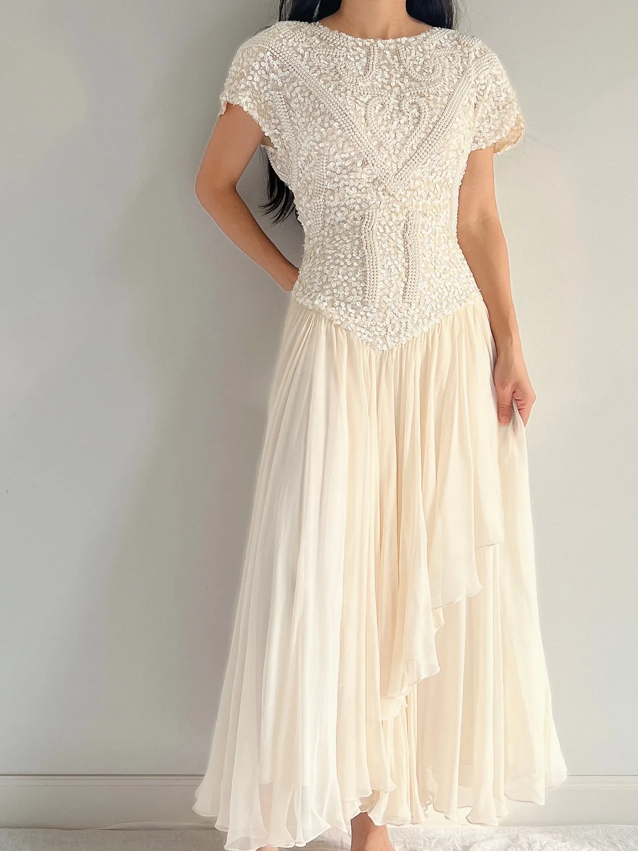 Vintage Beaded Silk Beaded Dress - M