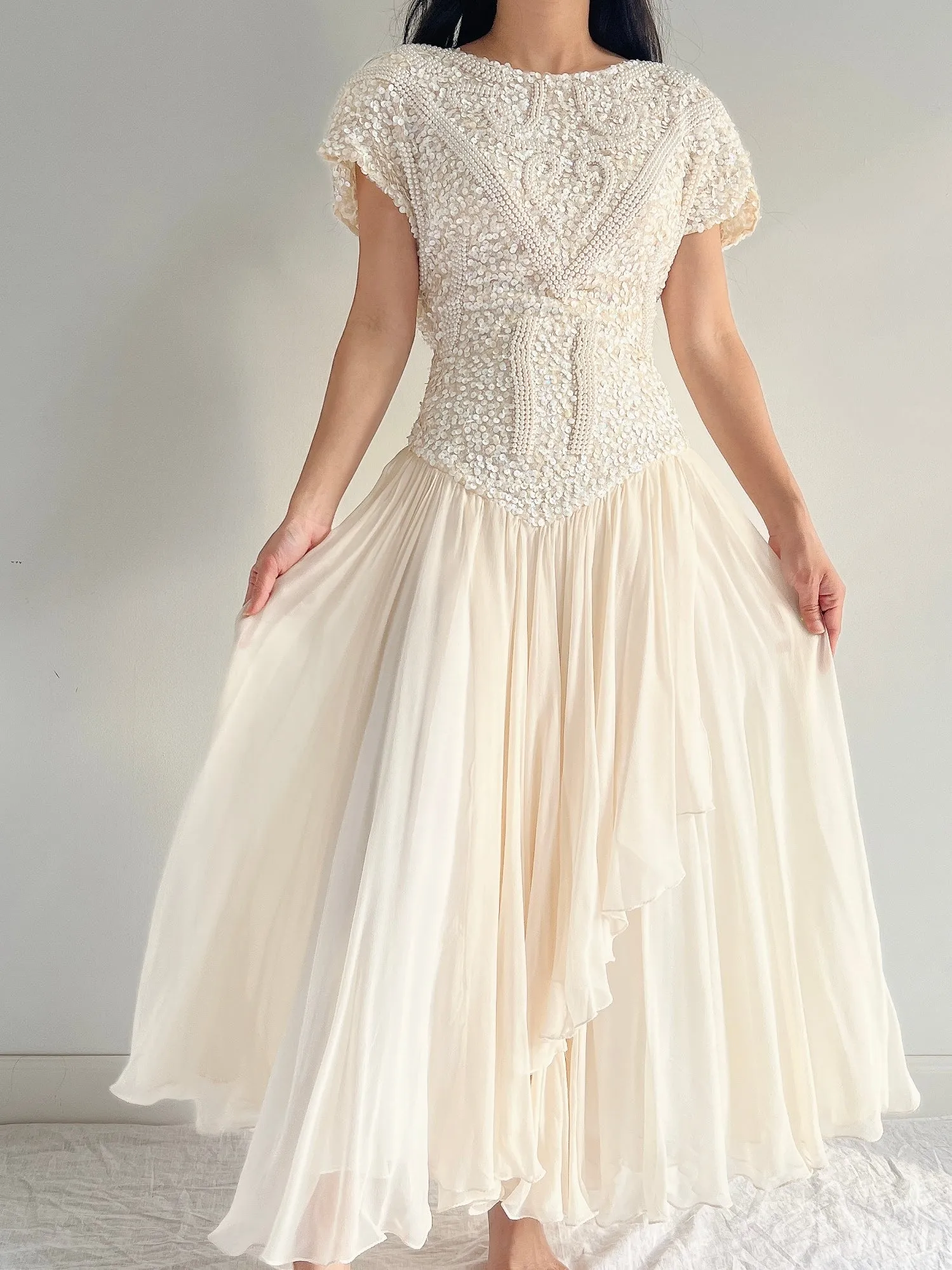 Vintage Beaded Silk Beaded Dress - M