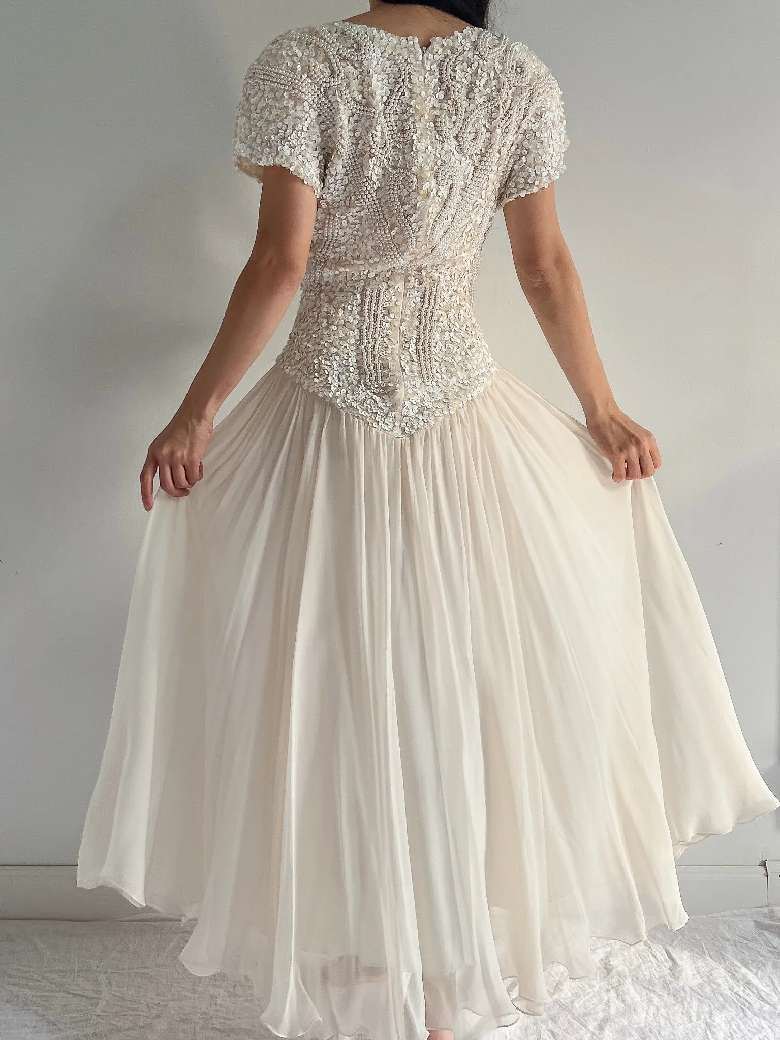 Vintage Beaded Silk Beaded Dress - M