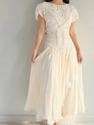 Vintage Beaded Silk Beaded Dress - M