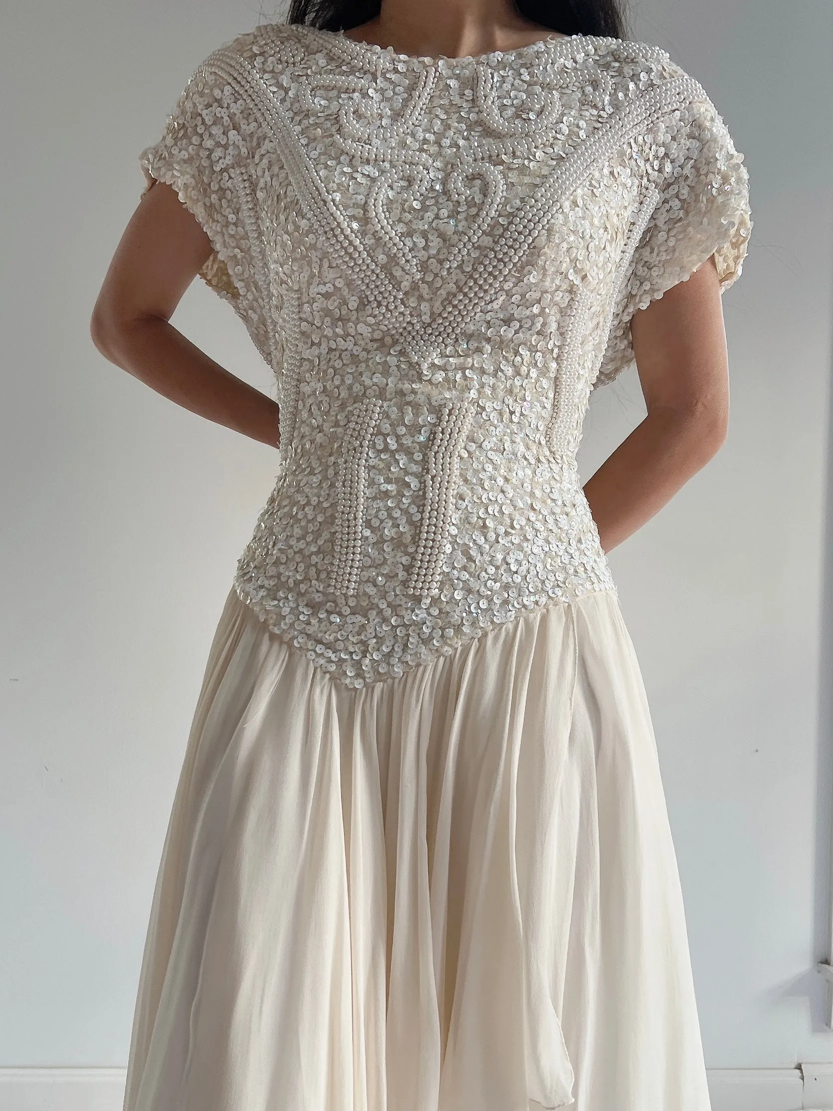 Vintage Beaded Silk Beaded Dress - M
