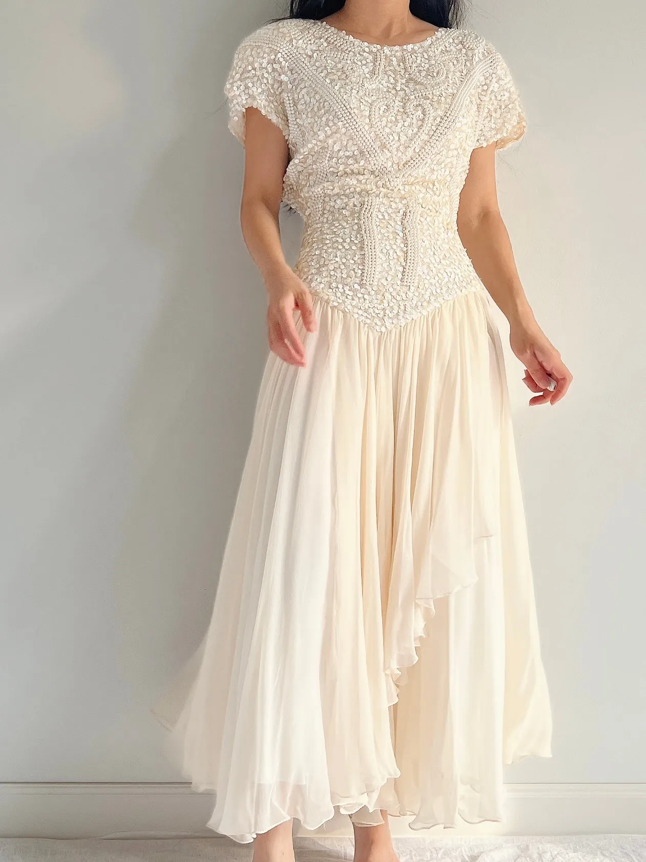 Vintage Beaded Silk Beaded Dress - M