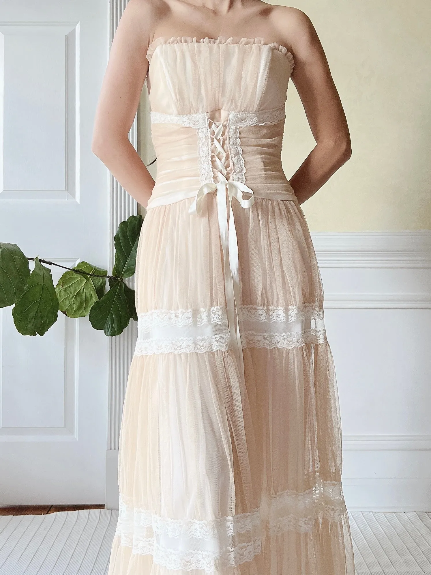 Vintage Beige Ruche Dress - XS/2
