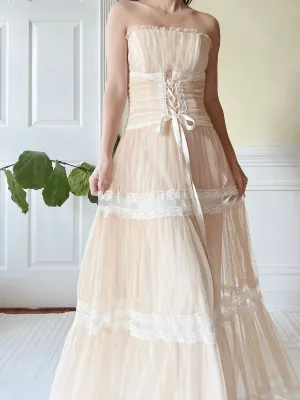 Vintage Beige Ruche Dress - XS/2