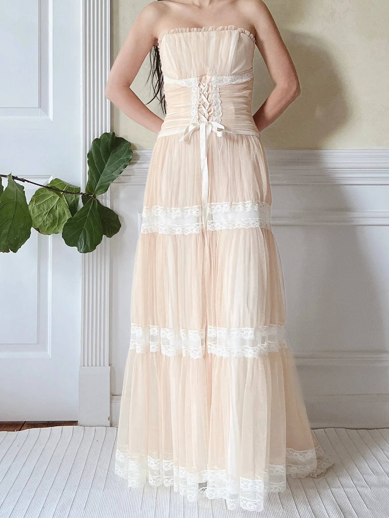 Vintage Beige Ruche Dress - XS/2