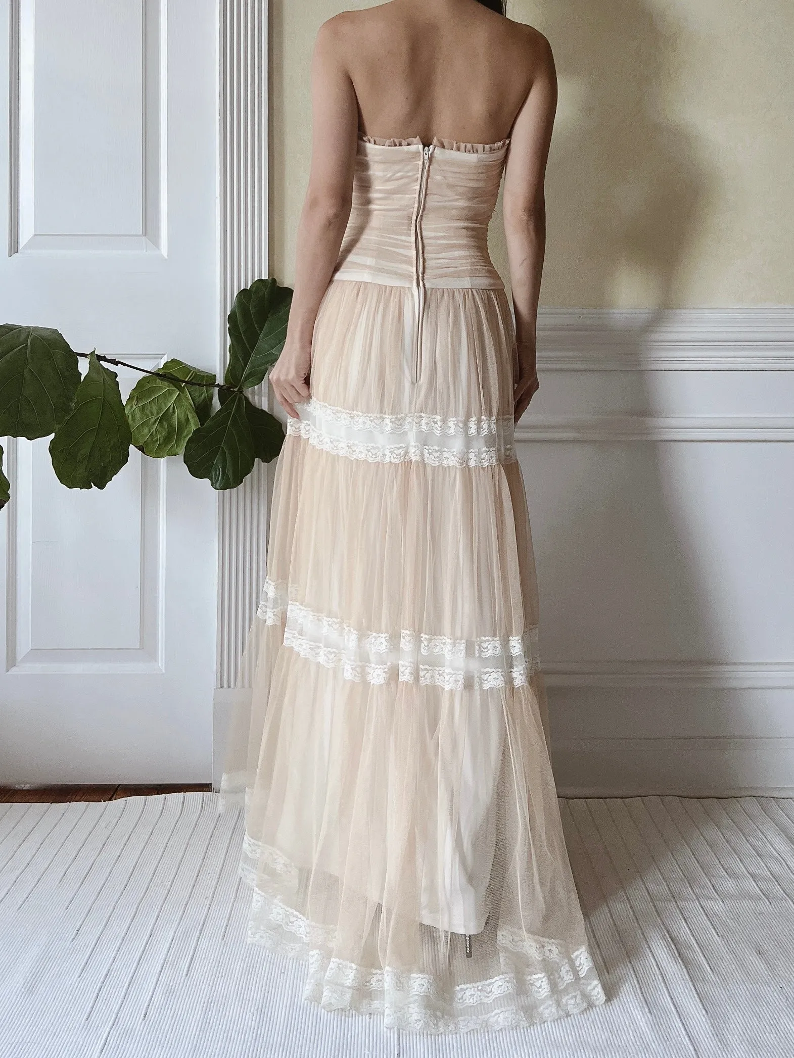 Vintage Beige Ruche Dress - XS/2