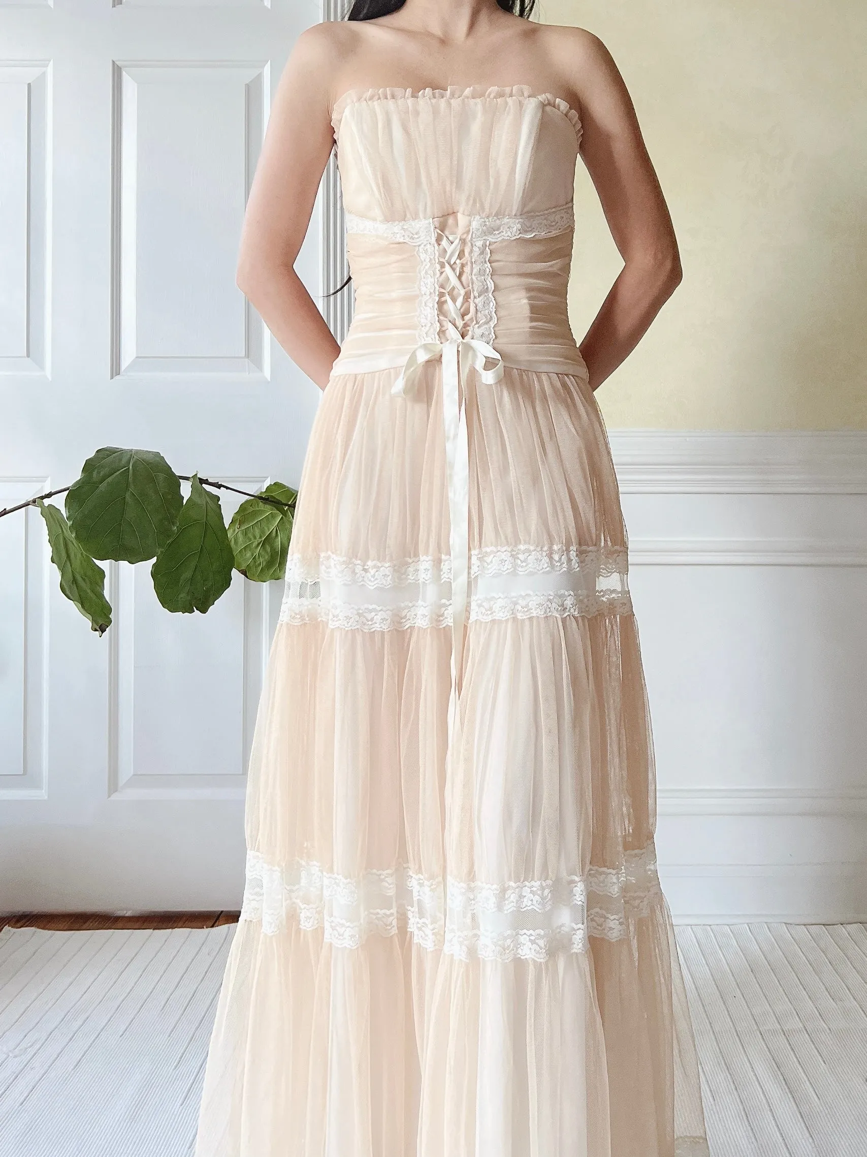 Vintage Beige Ruche Dress - XS/2