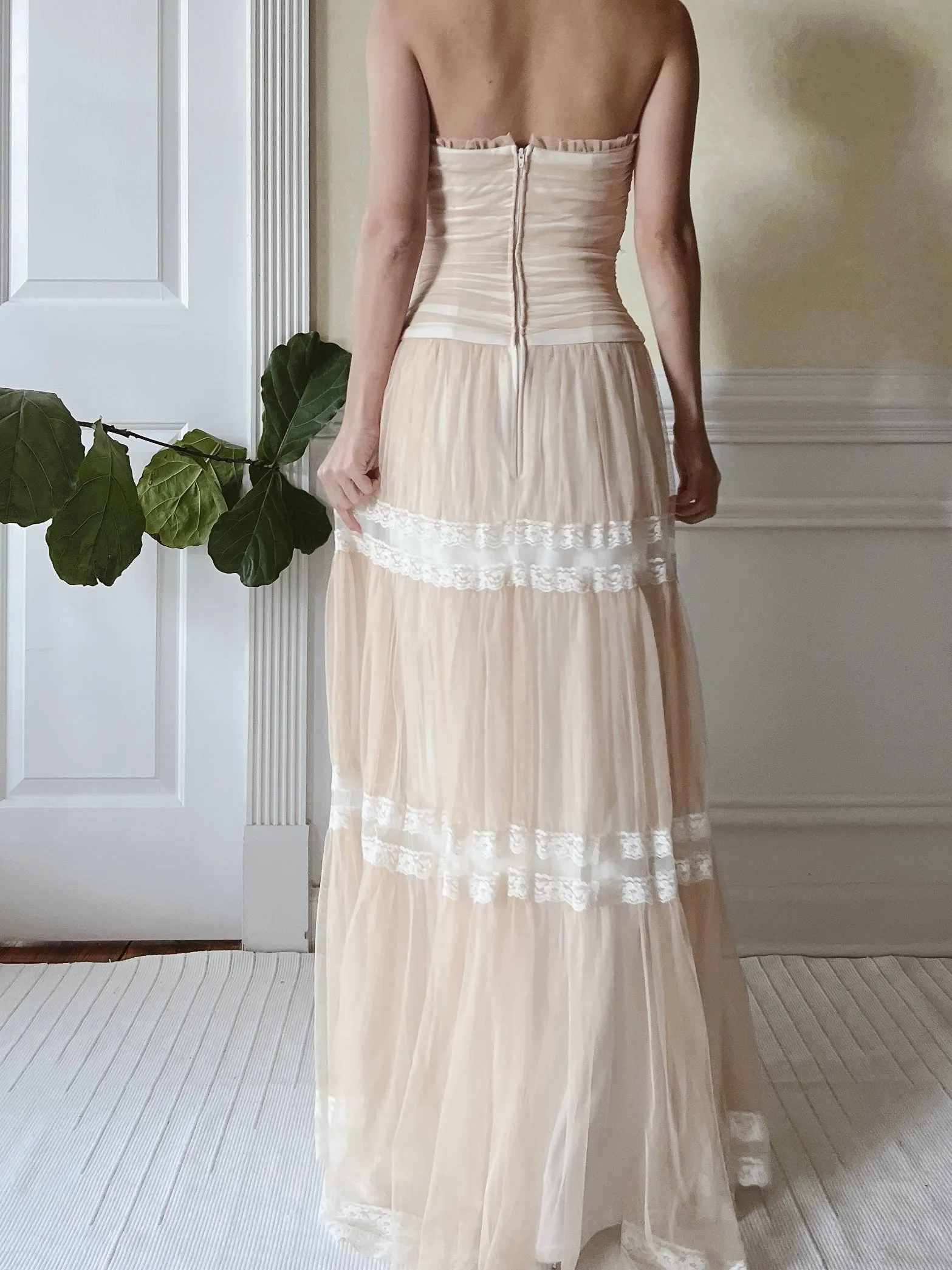 Vintage Beige Ruche Dress - XS/2