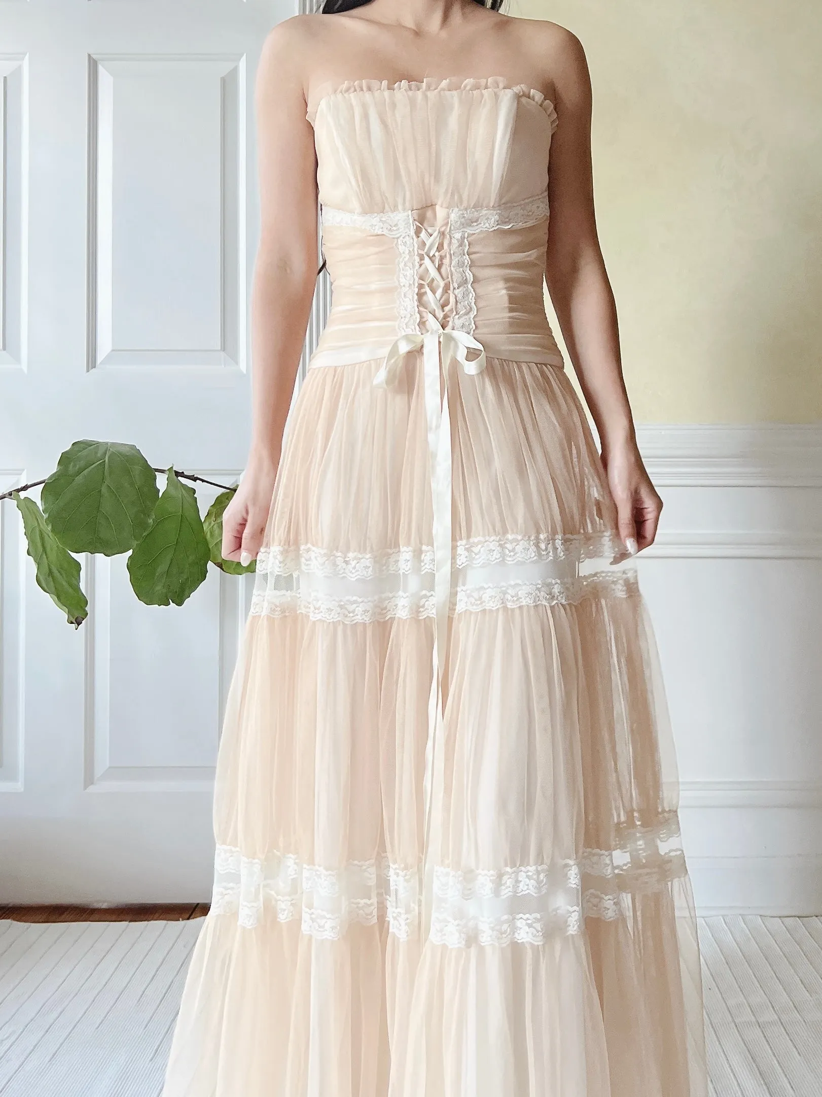 Vintage Beige Ruche Dress - XS/2