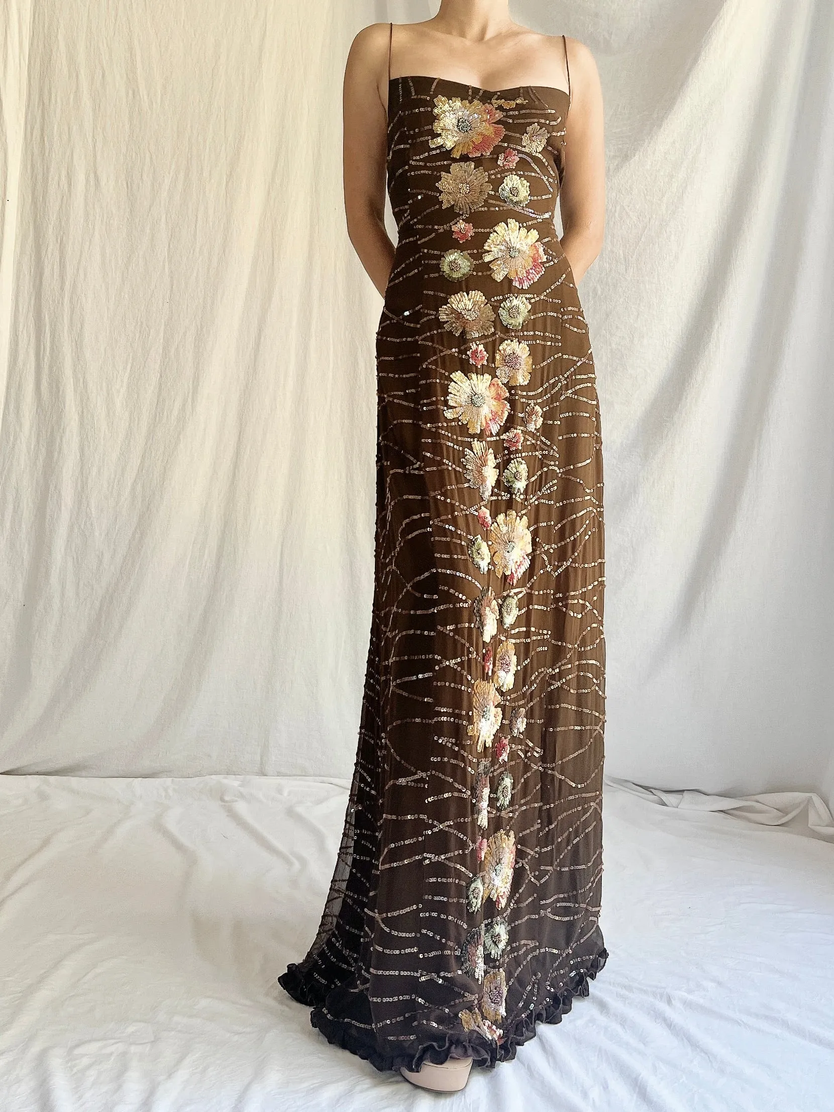 Vintage Bellville Sassoon Silk Beaded Gown - M/L