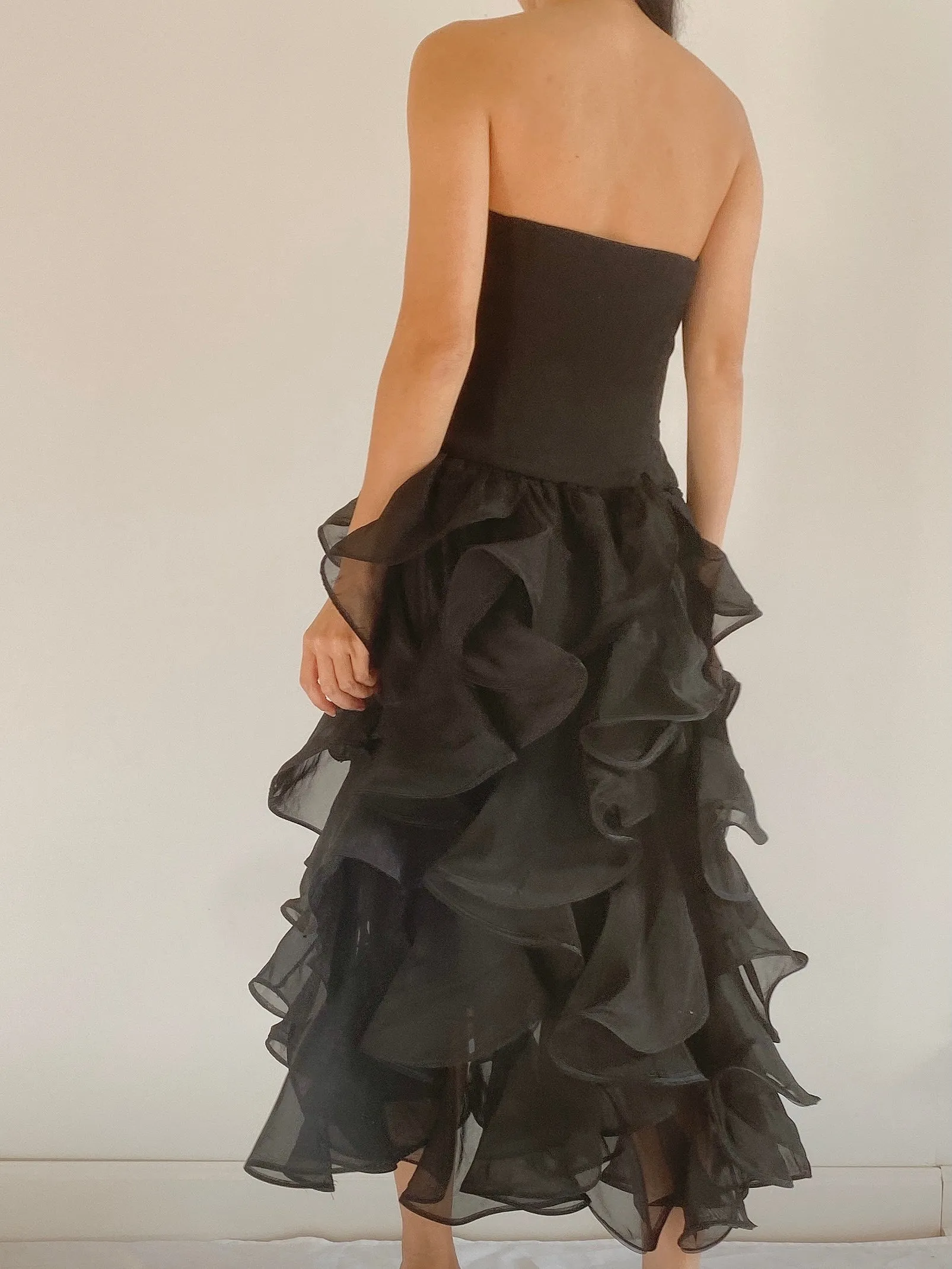 Vintage Black Ruffle Organza Dress -  S